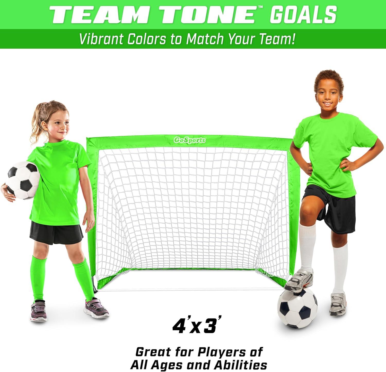imageGoSports 4 x 3 ft Portable Soccer Goals for Kids  13 Colors  Set of 2 Team Tone Pop Up Nets for BackyardBright Green