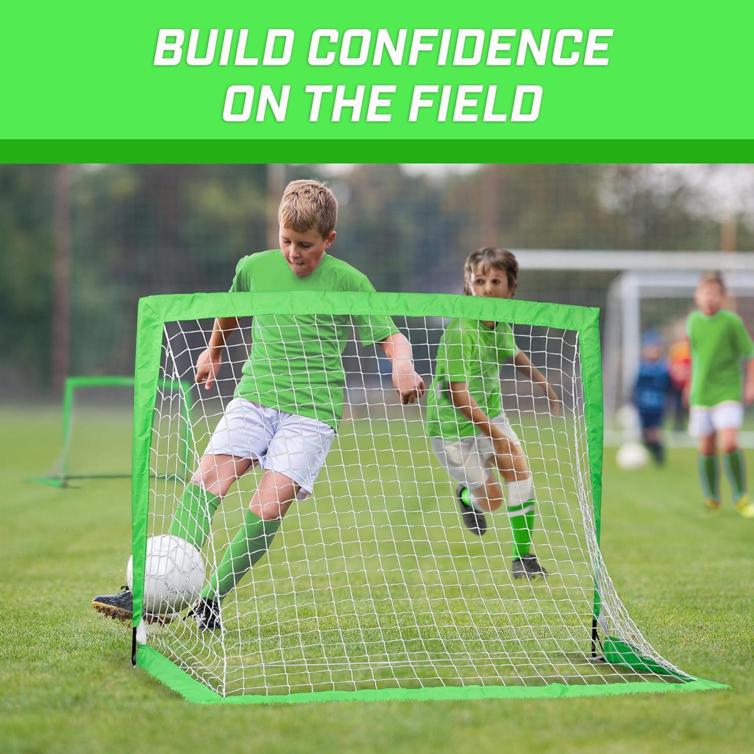 imageGoSports 4 x 3 ft Portable Soccer Goals for Kids  13 Colors  Set of 2 Team Tone Pop Up Nets for BackyardBright Green
