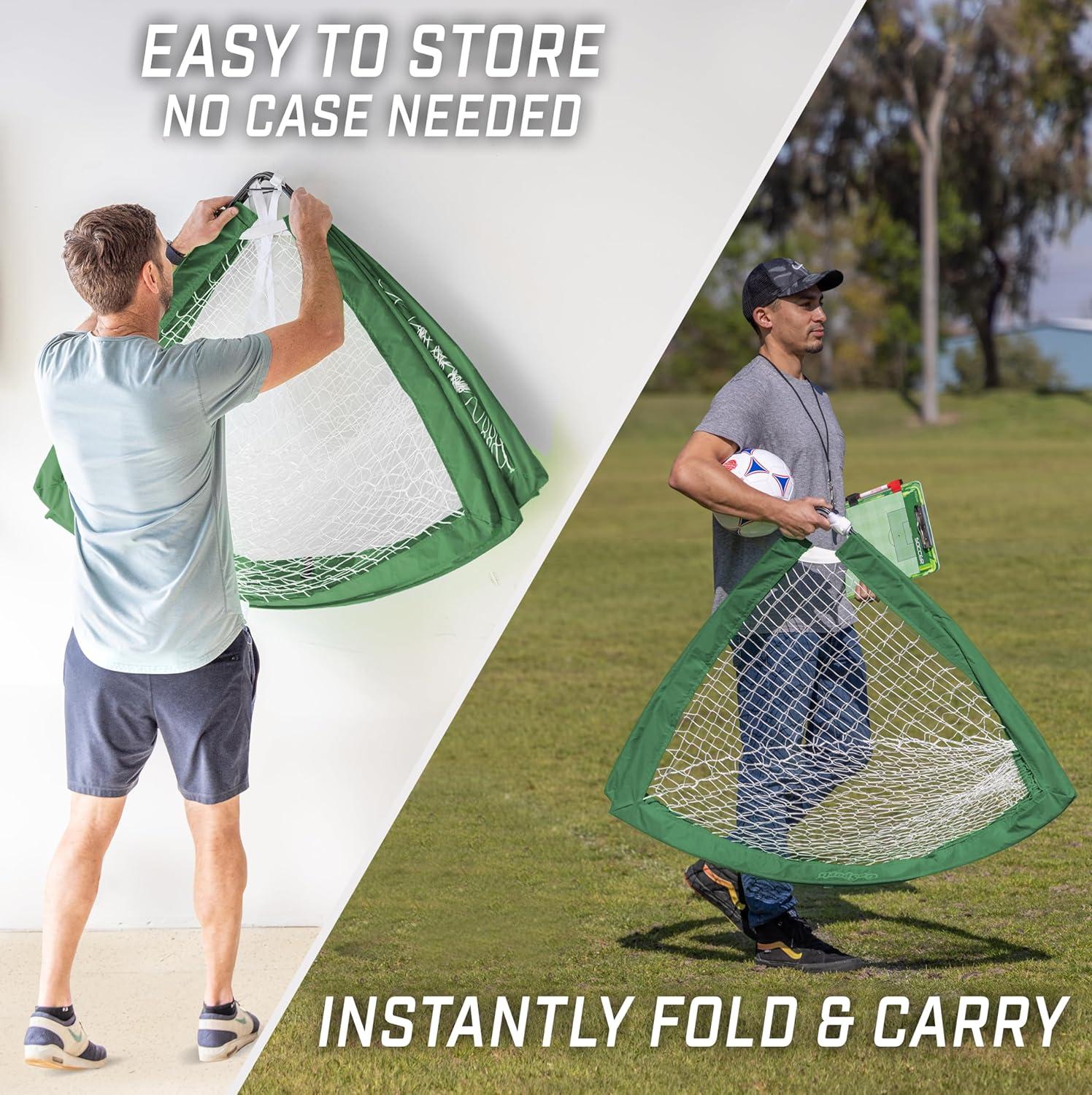 imageGoSports 4 x 3 ft Portable Soccer Goals for Kids  13 Colors  Set of 2 Team Tone Pop Up Nets for BackyardDark Green