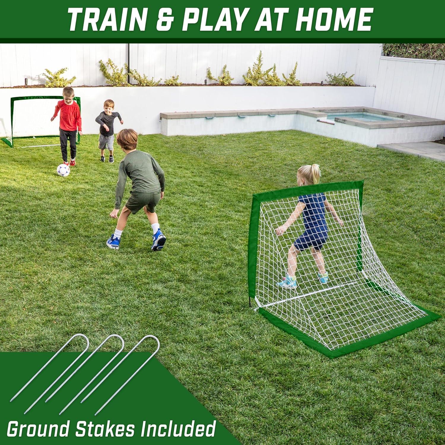 imageGoSports 4 x 3 ft Portable Soccer Goals for Kids  13 Colors  Set of 2 Team Tone Pop Up Nets for BackyardDark Green