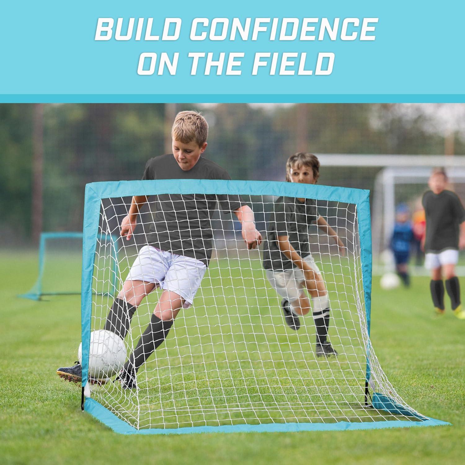 imageGoSports 4 x 3 ft Portable Soccer Goals for Kids  13 Colors  Set of 2 Team Tone Pop Up Nets for BackyardLight Blue