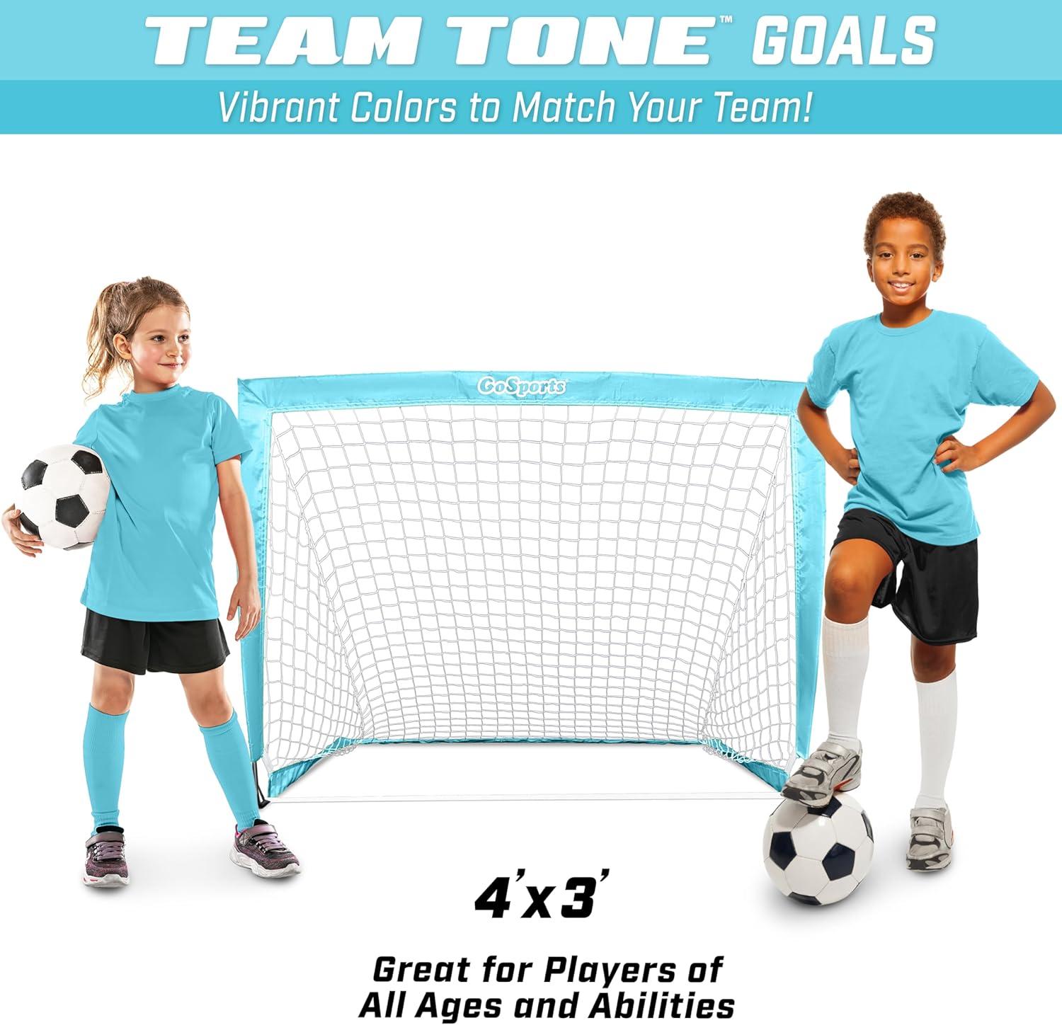 imageGoSports 4 x 3 ft Portable Soccer Goals for Kids  13 Colors  Set of 2 Team Tone Pop Up Nets for BackyardLight Blue