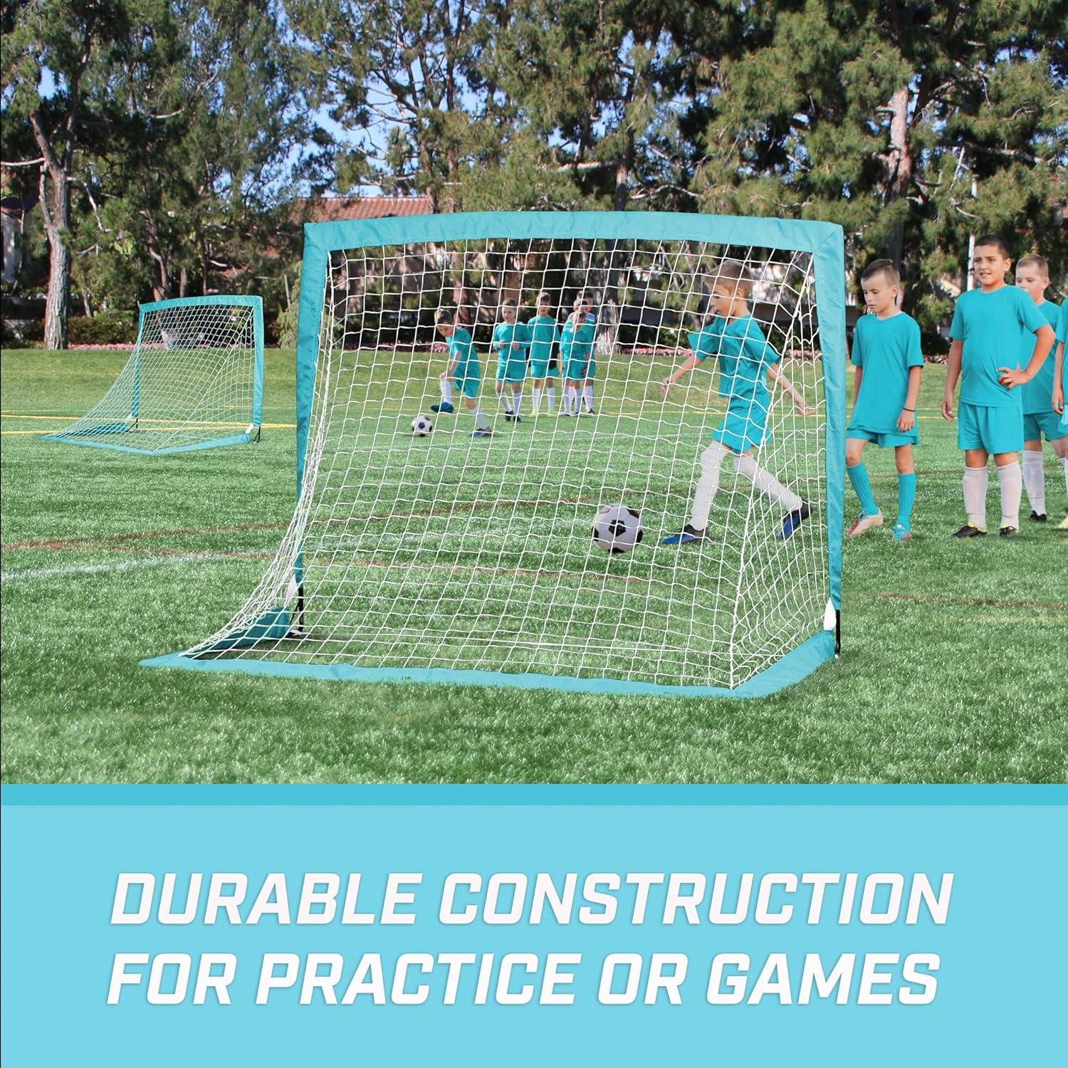 imageGoSports 4 x 3 ft Portable Soccer Goals for Kids  13 Colors  Set of 2 Team Tone Pop Up Nets for BackyardLight Blue