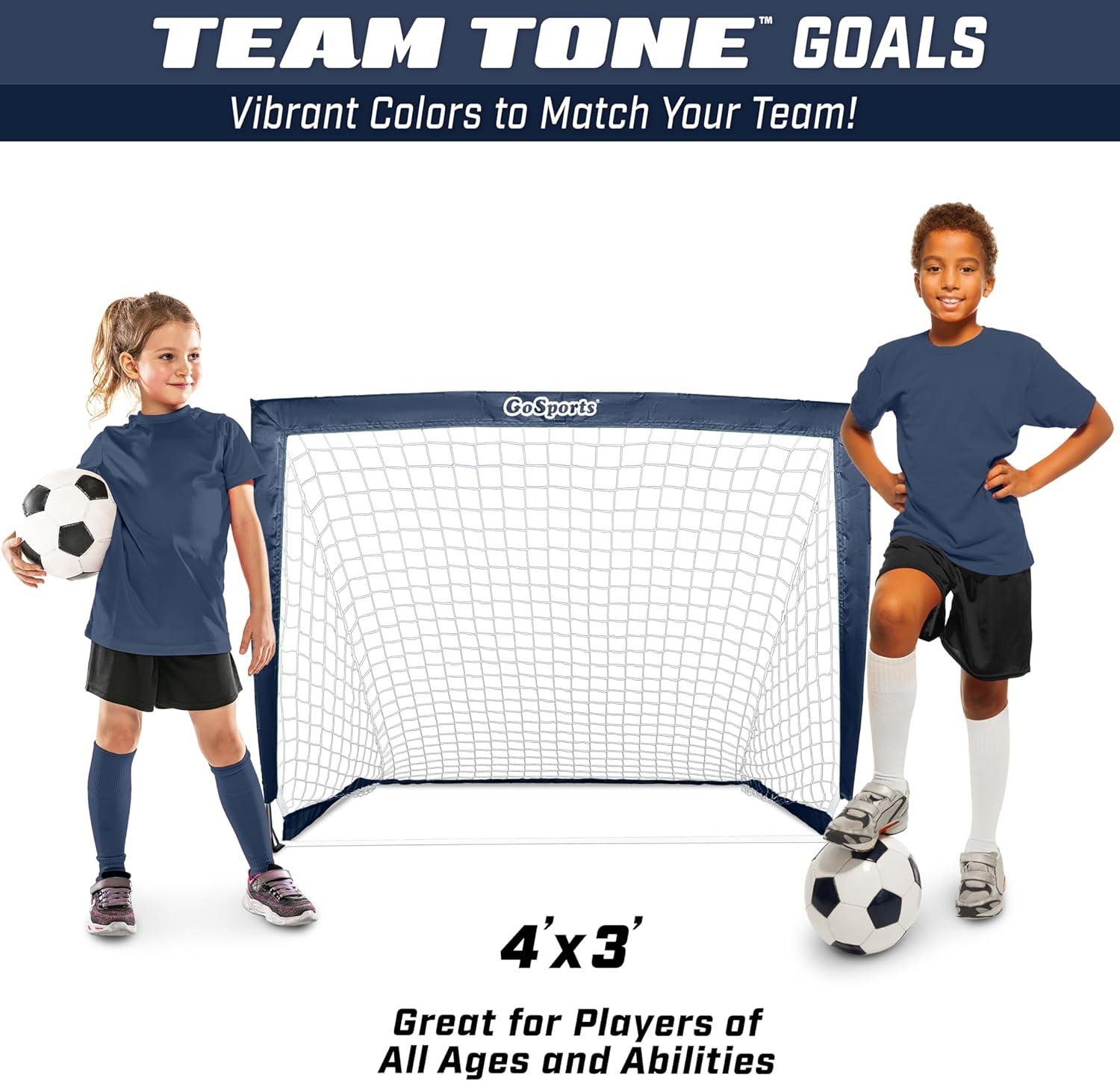 imageGoSports 4 x 3 ft Portable Soccer Goals for Kids  13 Colors  Set of 2 Team Tone Pop Up Nets for BackyardNavy