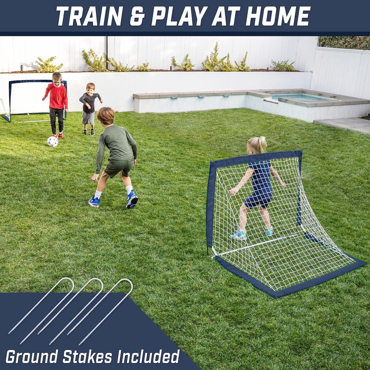 imageGoSports 4 x 3 ft Portable Soccer Goals for Kids  13 Colors  Set of 2 Team Tone Pop Up Nets for BackyardNavy