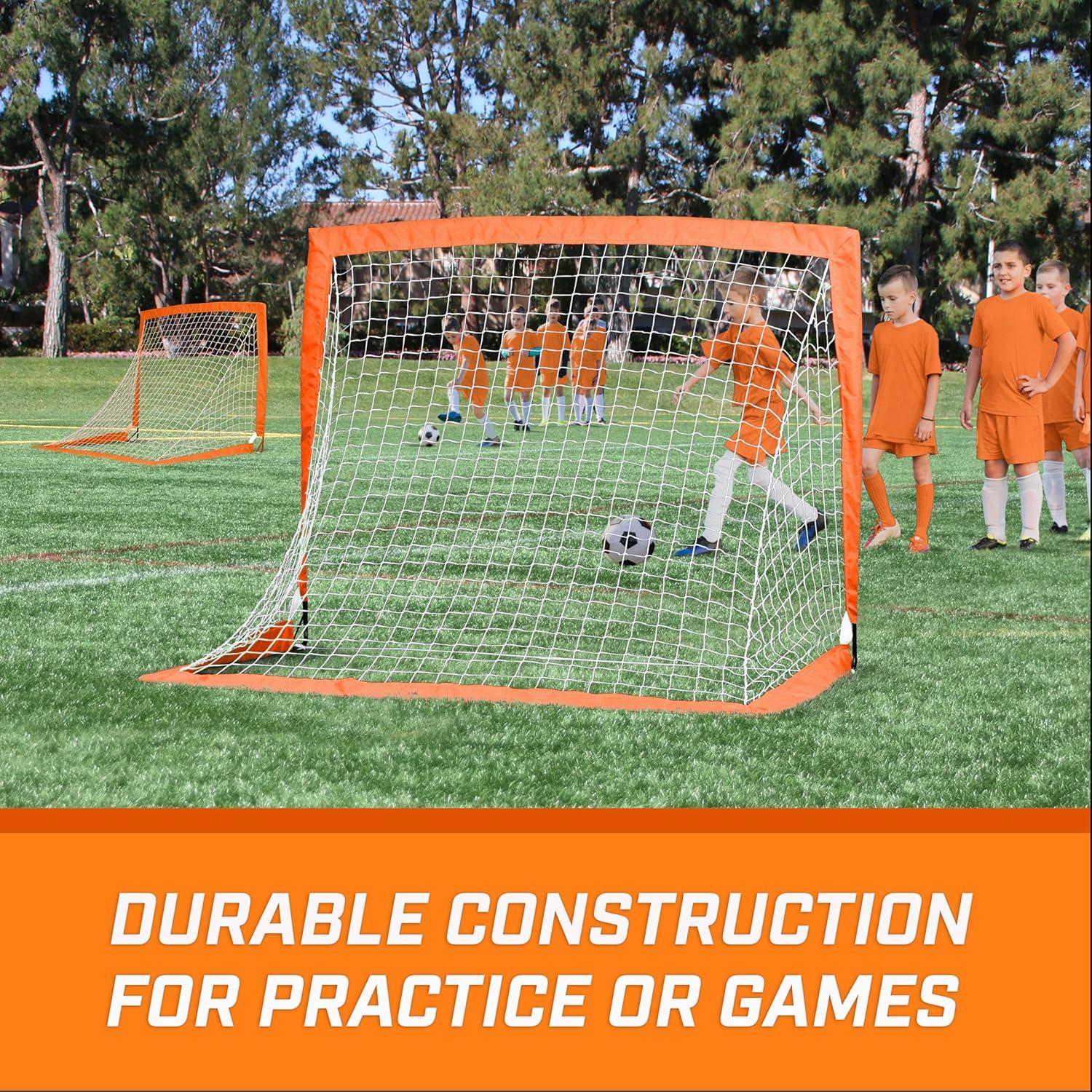 imageGoSports 4 x 3 ft Portable Soccer Goals for Kids  13 Colors  Set of 2 Team Tone Pop Up Nets for BackyardOrange