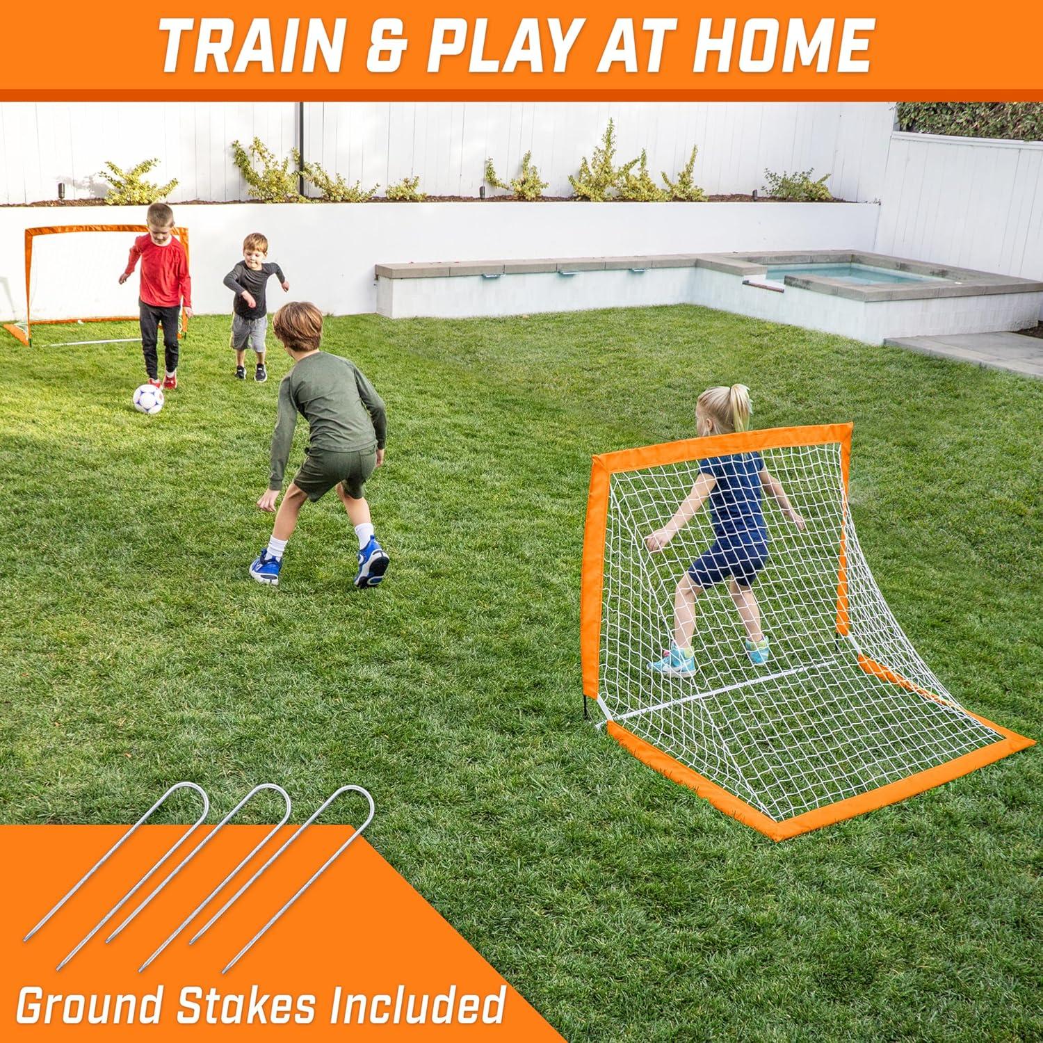 imageGoSports 4 x 3 ft Portable Soccer Goals for Kids  13 Colors  Set of 2 Team Tone Pop Up Nets for BackyardOrange
