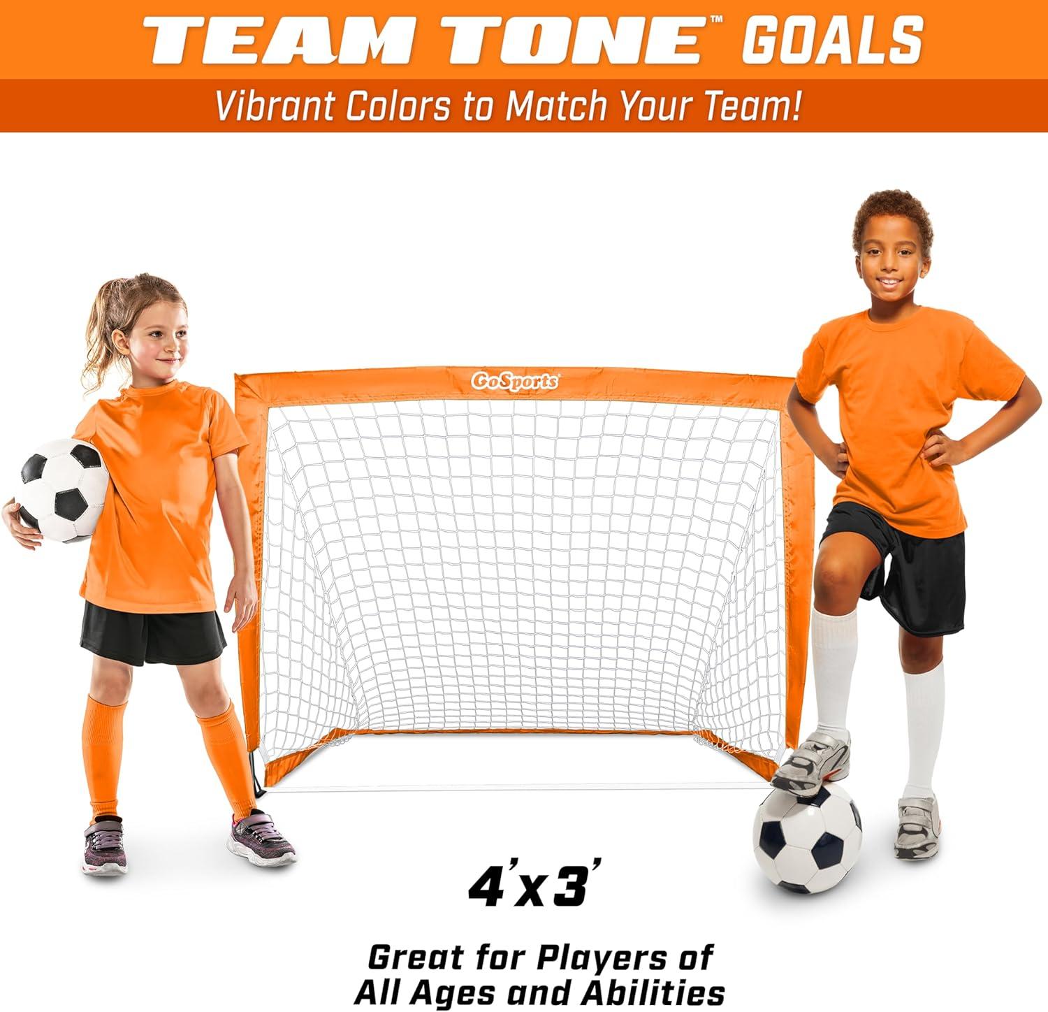 imageGoSports 4 x 3 ft Portable Soccer Goals for Kids  13 Colors  Set of 2 Team Tone Pop Up Nets for BackyardOrange
