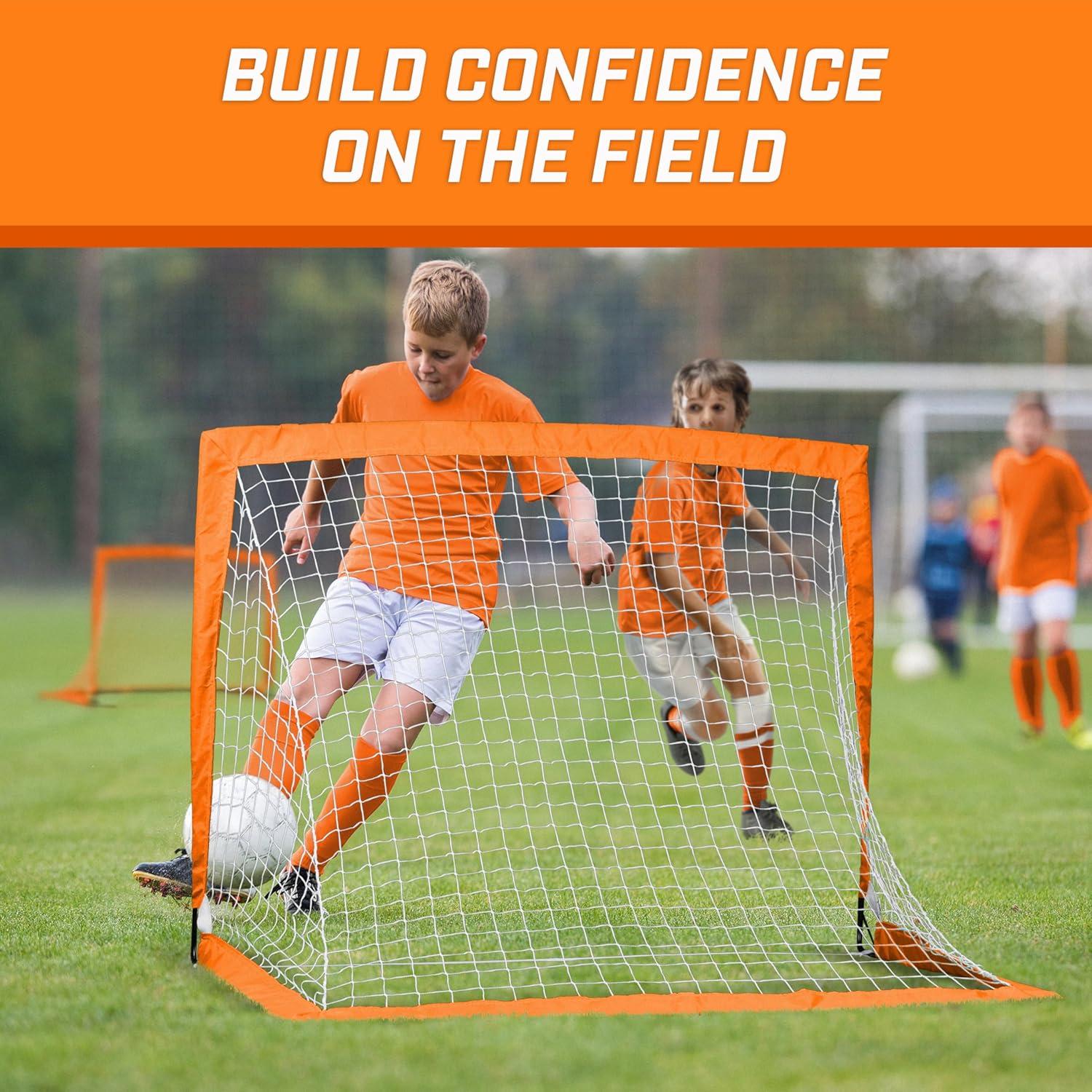 imageGoSports 4 x 3 ft Portable Soccer Goals for Kids  13 Colors  Set of 2 Team Tone Pop Up Nets for BackyardOrange