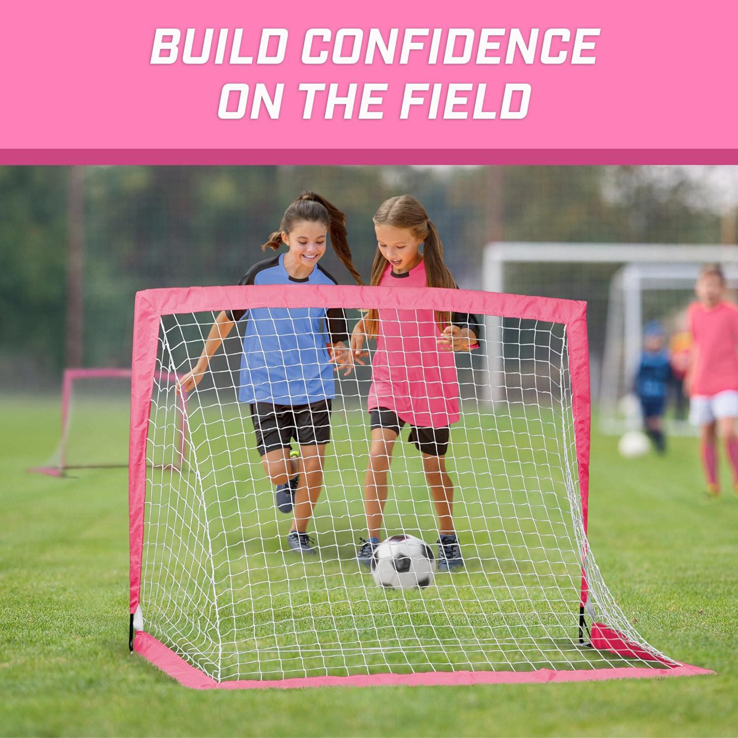 imageGoSports 4 x 3 ft Portable Soccer Goals for Kids  13 Colors  Set of 2 Team Tone Pop Up Nets for BackyardPink