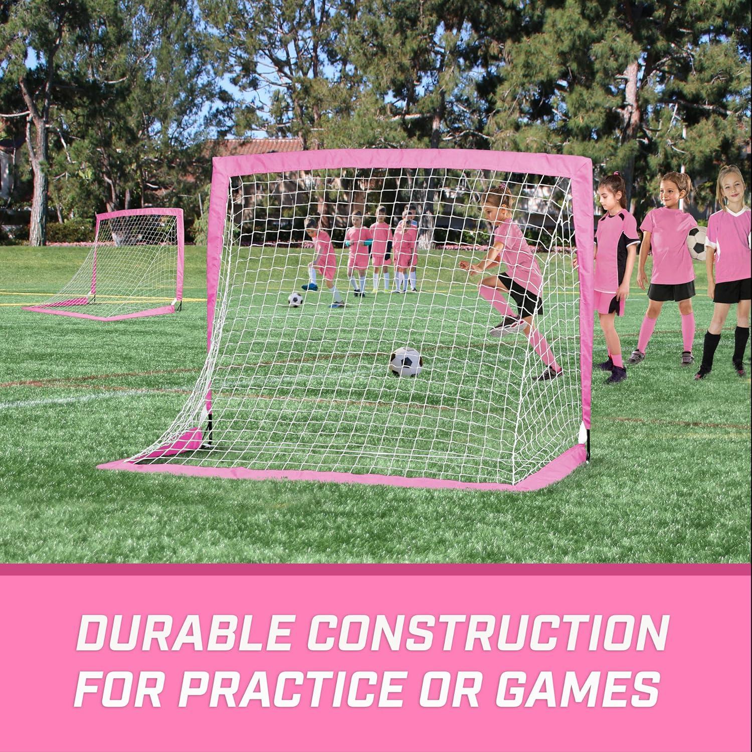 imageGoSports 4 x 3 ft Portable Soccer Goals for Kids  13 Colors  Set of 2 Team Tone Pop Up Nets for BackyardPink