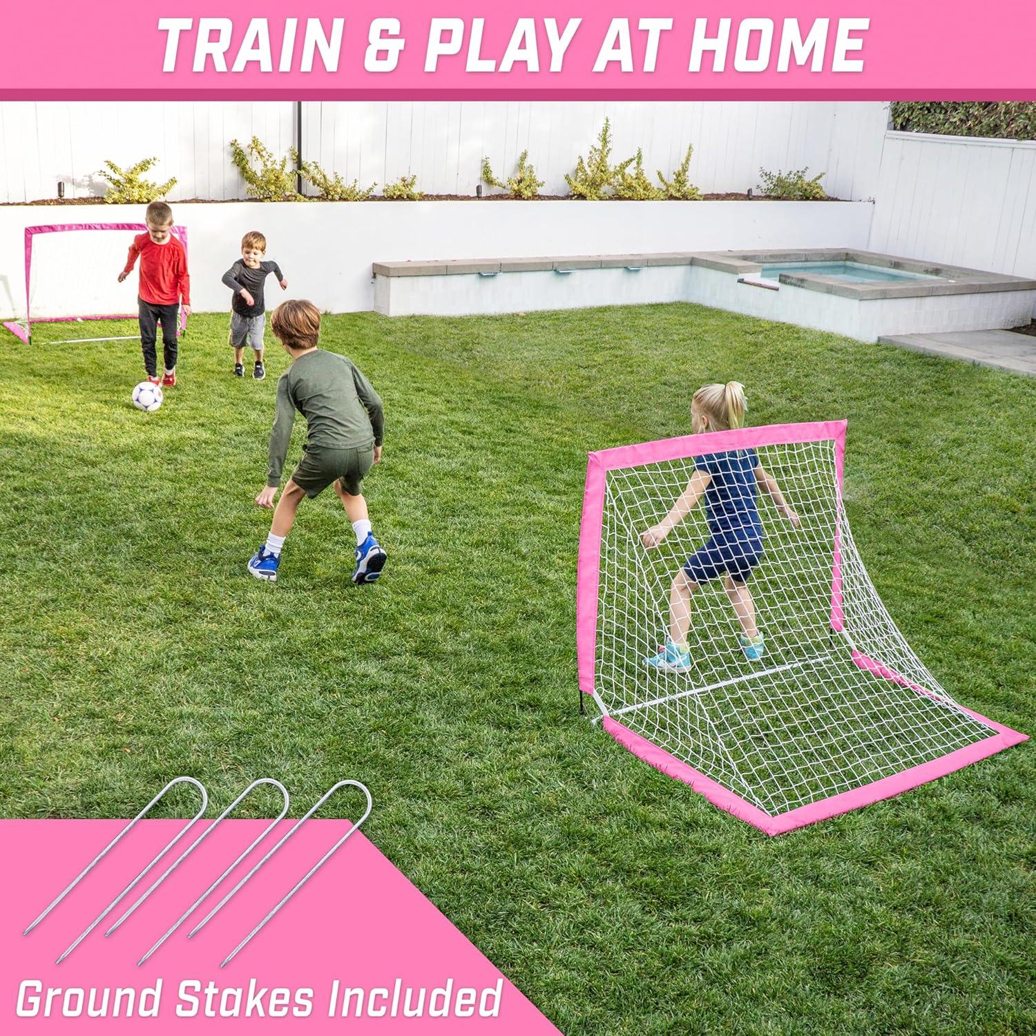 imageGoSports 4 x 3 ft Portable Soccer Goals for Kids  13 Colors  Set of 2 Team Tone Pop Up Nets for BackyardPink