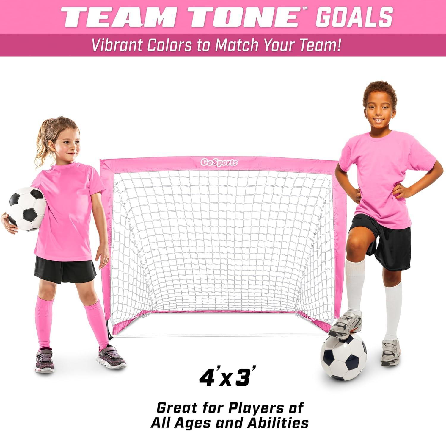 imageGoSports 4 x 3 ft Portable Soccer Goals for Kids  13 Colors  Set of 2 Team Tone Pop Up Nets for BackyardPink