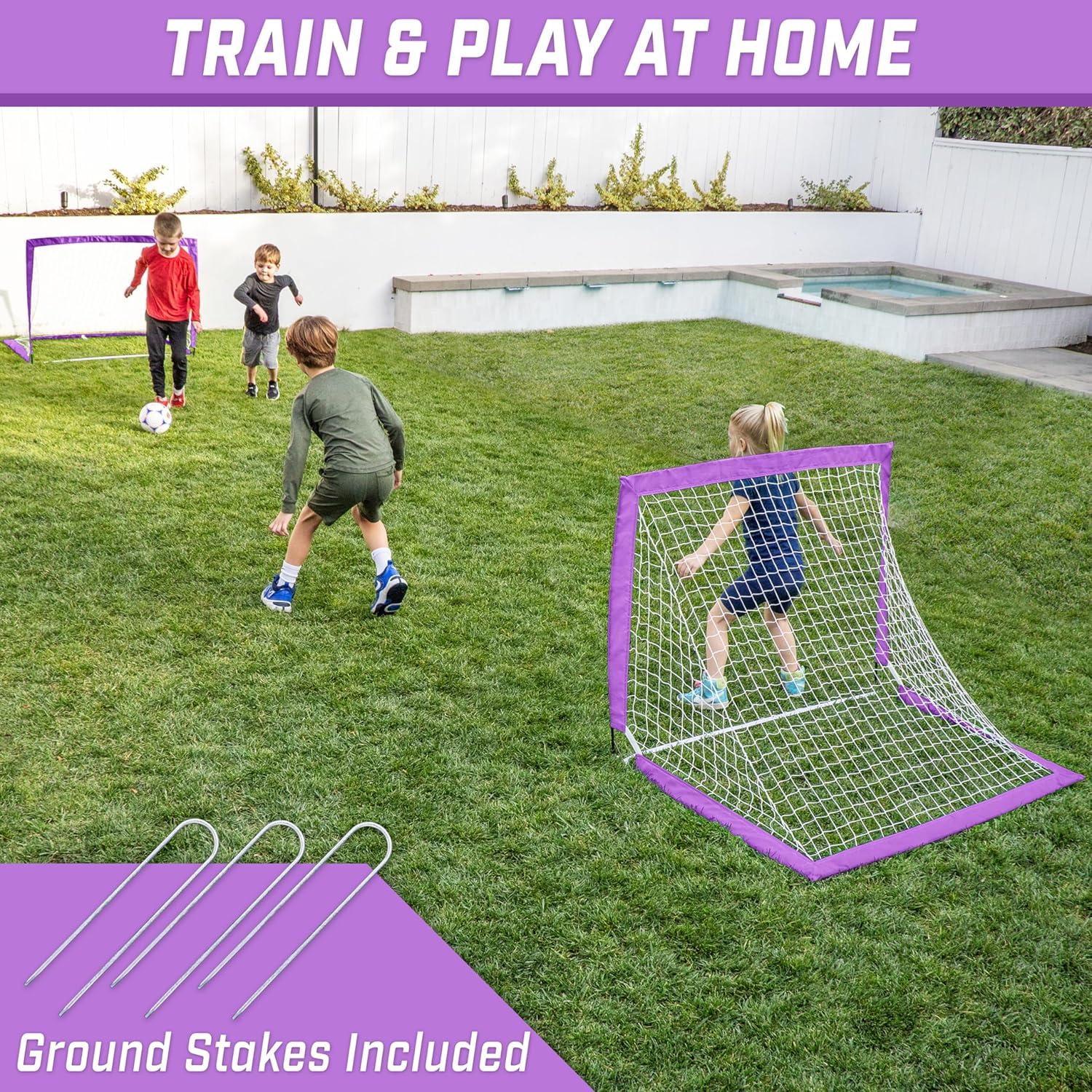 imageGoSports 4 x 3 ft Portable Soccer Goals for Kids  13 Colors  Set of 2 Team Tone Pop Up Nets for BackyardPurple