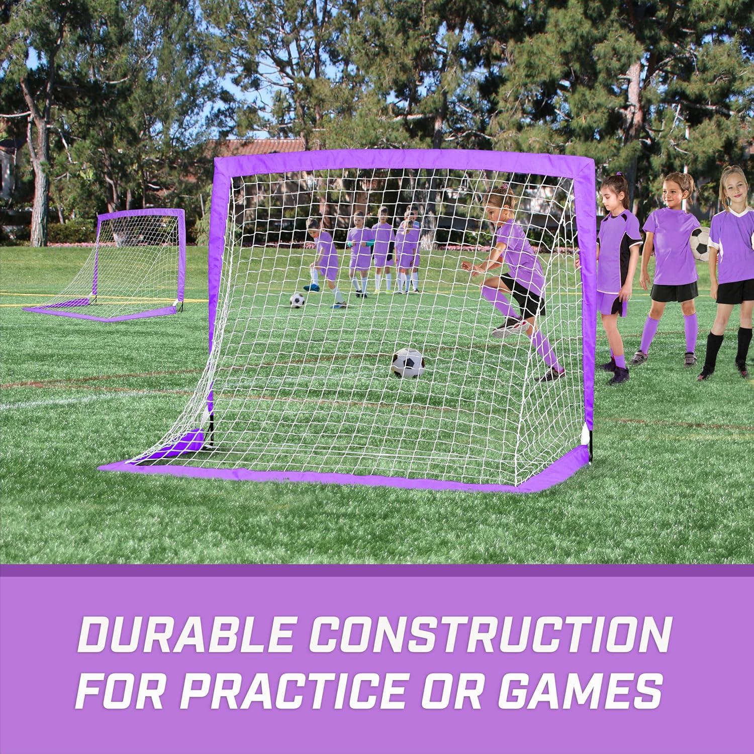 imageGoSports 4 x 3 ft Portable Soccer Goals for Kids  13 Colors  Set of 2 Team Tone Pop Up Nets for BackyardPurple