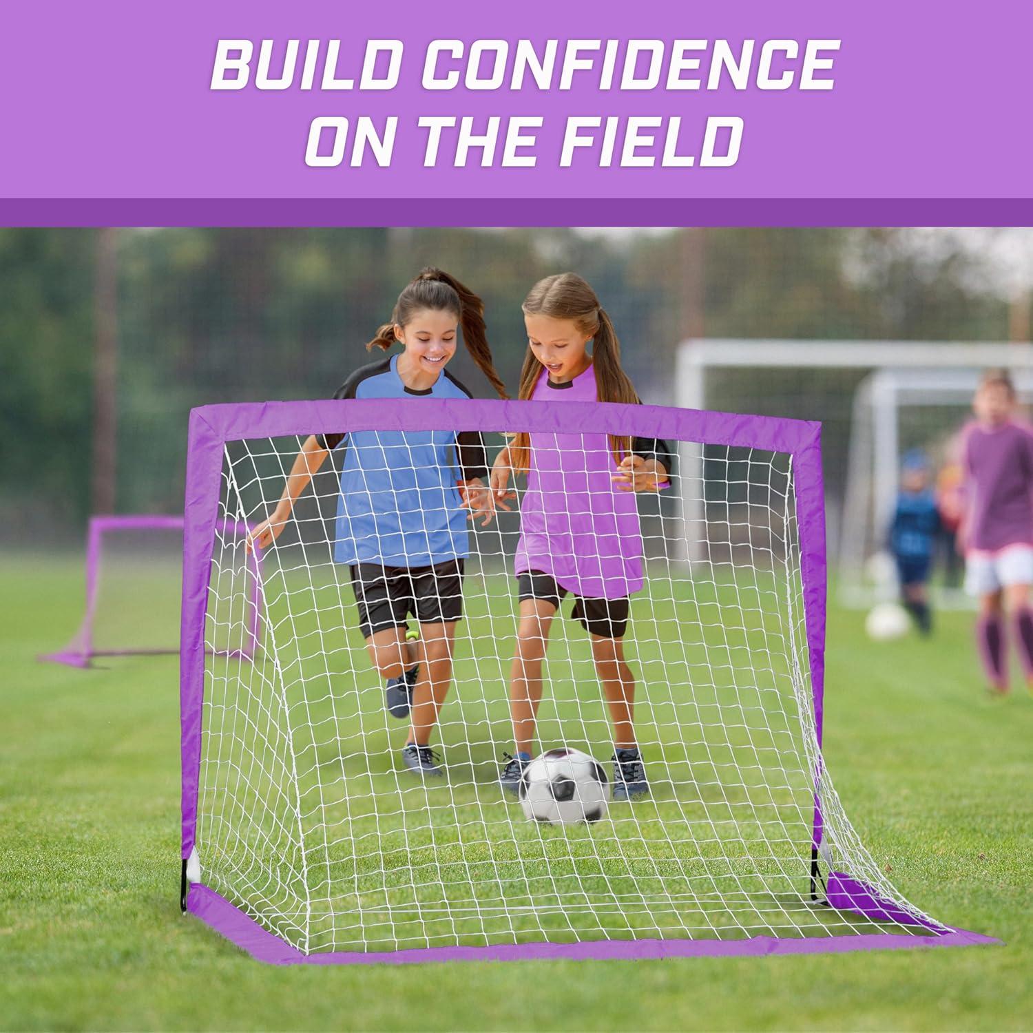 imageGoSports 4 x 3 ft Portable Soccer Goals for Kids  13 Colors  Set of 2 Team Tone Pop Up Nets for BackyardPurple
