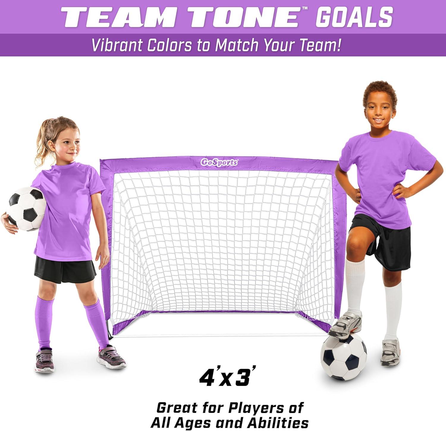 imageGoSports 4 x 3 ft Portable Soccer Goals for Kids  13 Colors  Set of 2 Team Tone Pop Up Nets for BackyardPurple