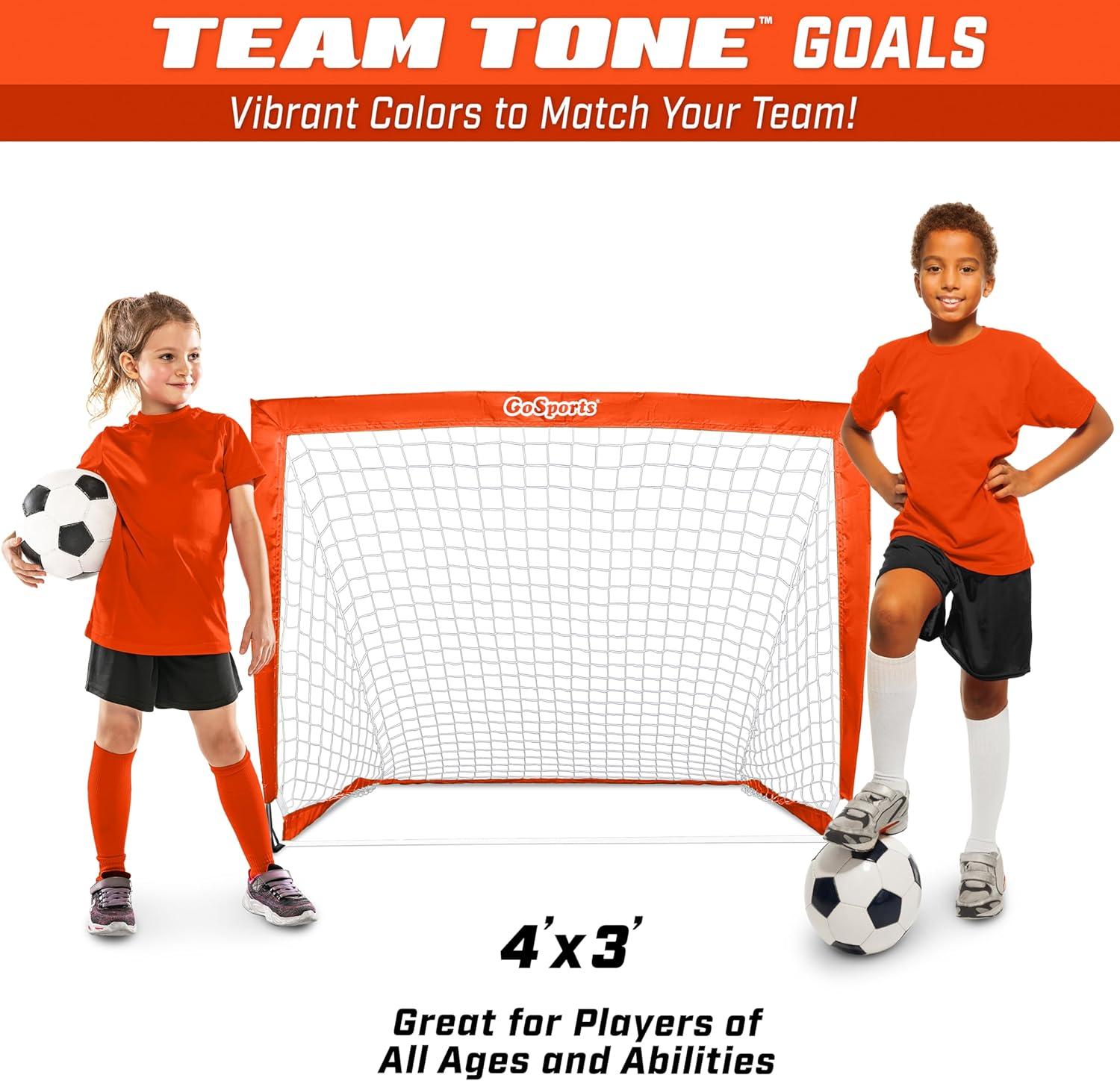 imageGoSports 4 x 3 ft Portable Soccer Goals for Kids  13 Colors  Set of 2 Team Tone Pop Up Nets for BackyardRed