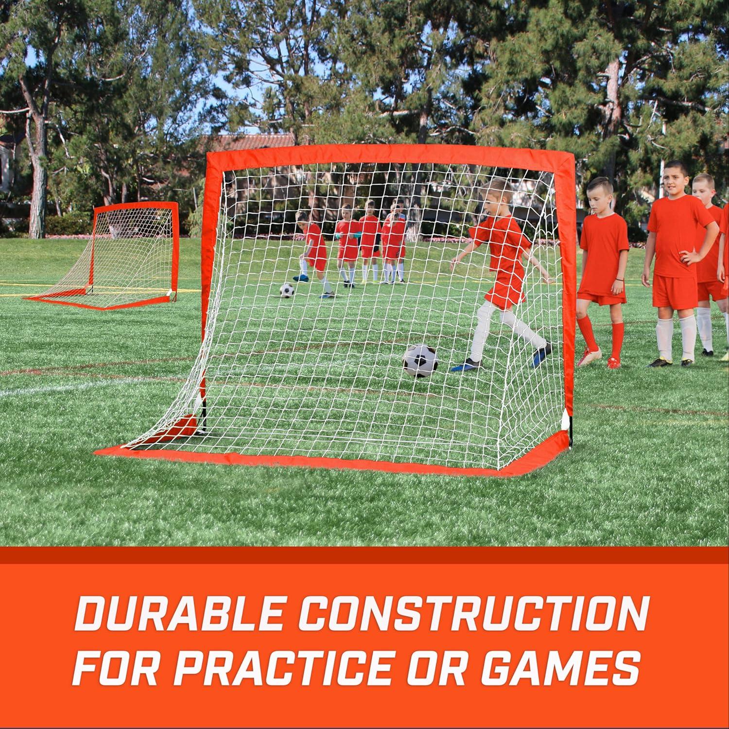 imageGoSports 4 x 3 ft Portable Soccer Goals for Kids  13 Colors  Set of 2 Team Tone Pop Up Nets for BackyardRed