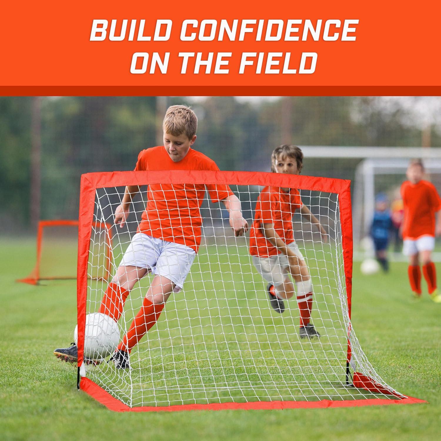imageGoSports 4 x 3 ft Portable Soccer Goals for Kids  13 Colors  Set of 2 Team Tone Pop Up Nets for BackyardRed