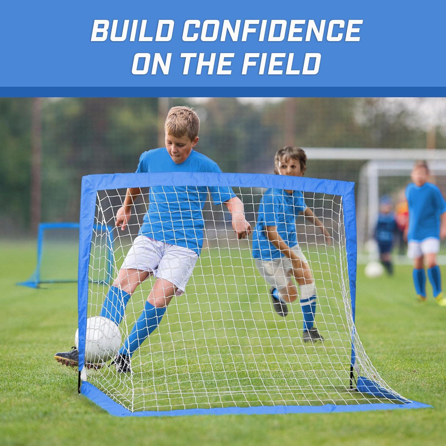 imageGoSports 4 x 3 ft Portable Soccer Goals for Kids  13 Colors  Set of 2 Team Tone Pop Up Nets for BackyardRoyal Blue