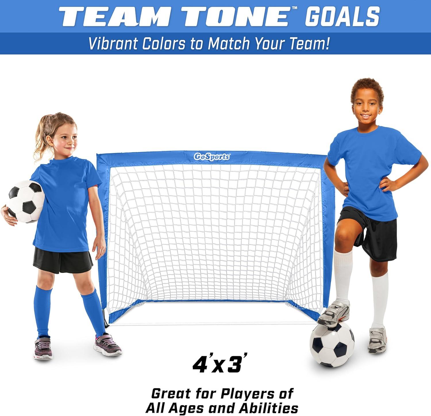 imageGoSports 4 x 3 ft Portable Soccer Goals for Kids  13 Colors  Set of 2 Team Tone Pop Up Nets for BackyardRoyal Blue