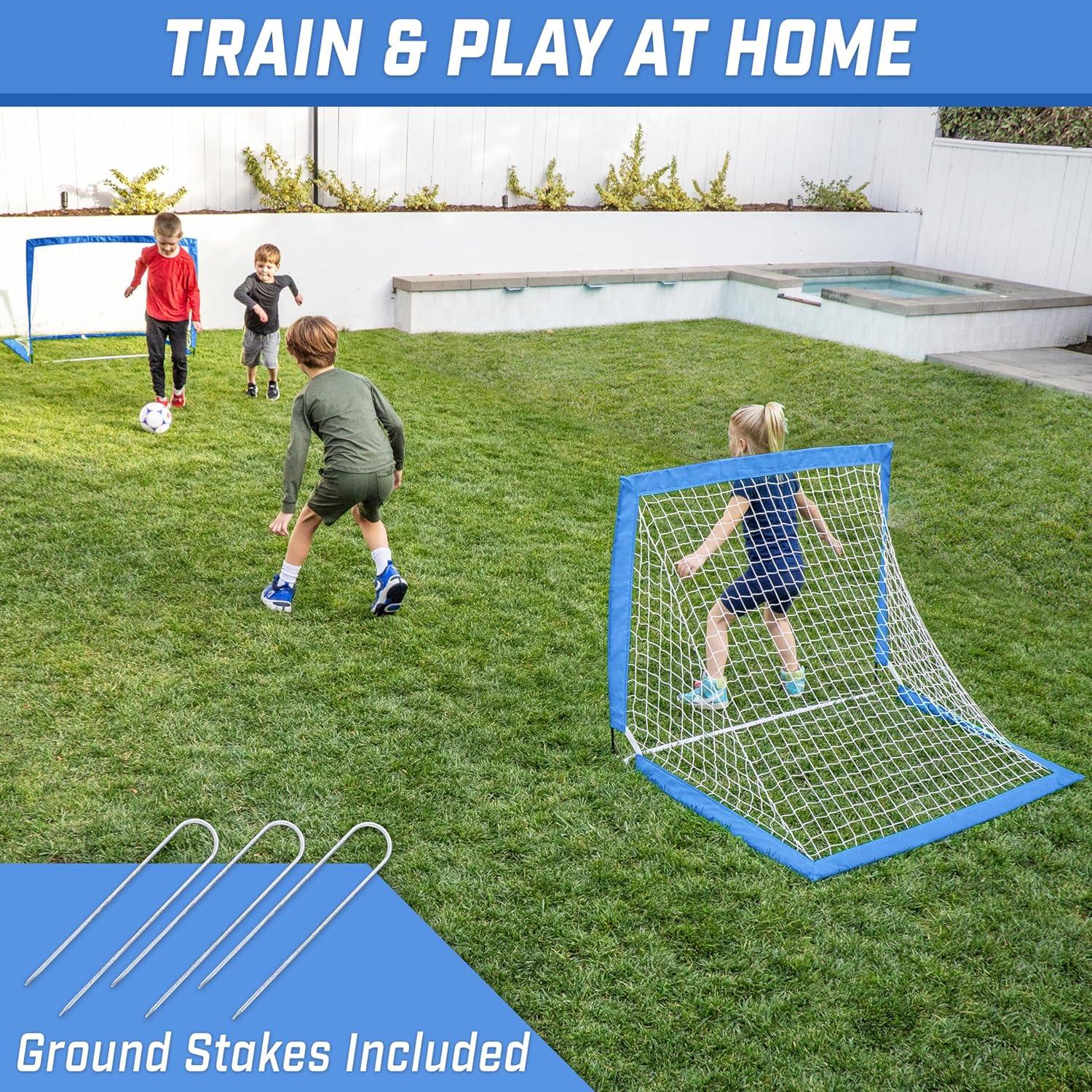 imageGoSports 4 x 3 ft Portable Soccer Goals for Kids  13 Colors  Set of 2 Team Tone Pop Up Nets for BackyardRoyal Blue