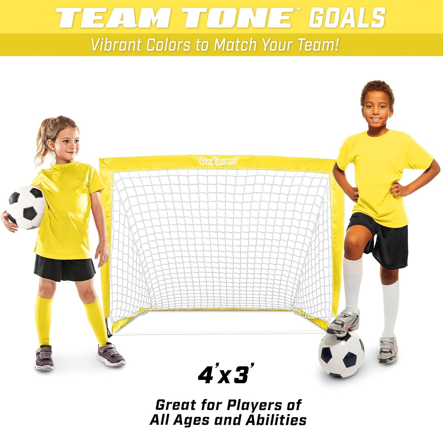 imageGoSports 4 x 3 ft Portable Soccer Goals for Kids  13 Colors  Set of 2 Team Tone Pop Up Nets for BackyardYellow