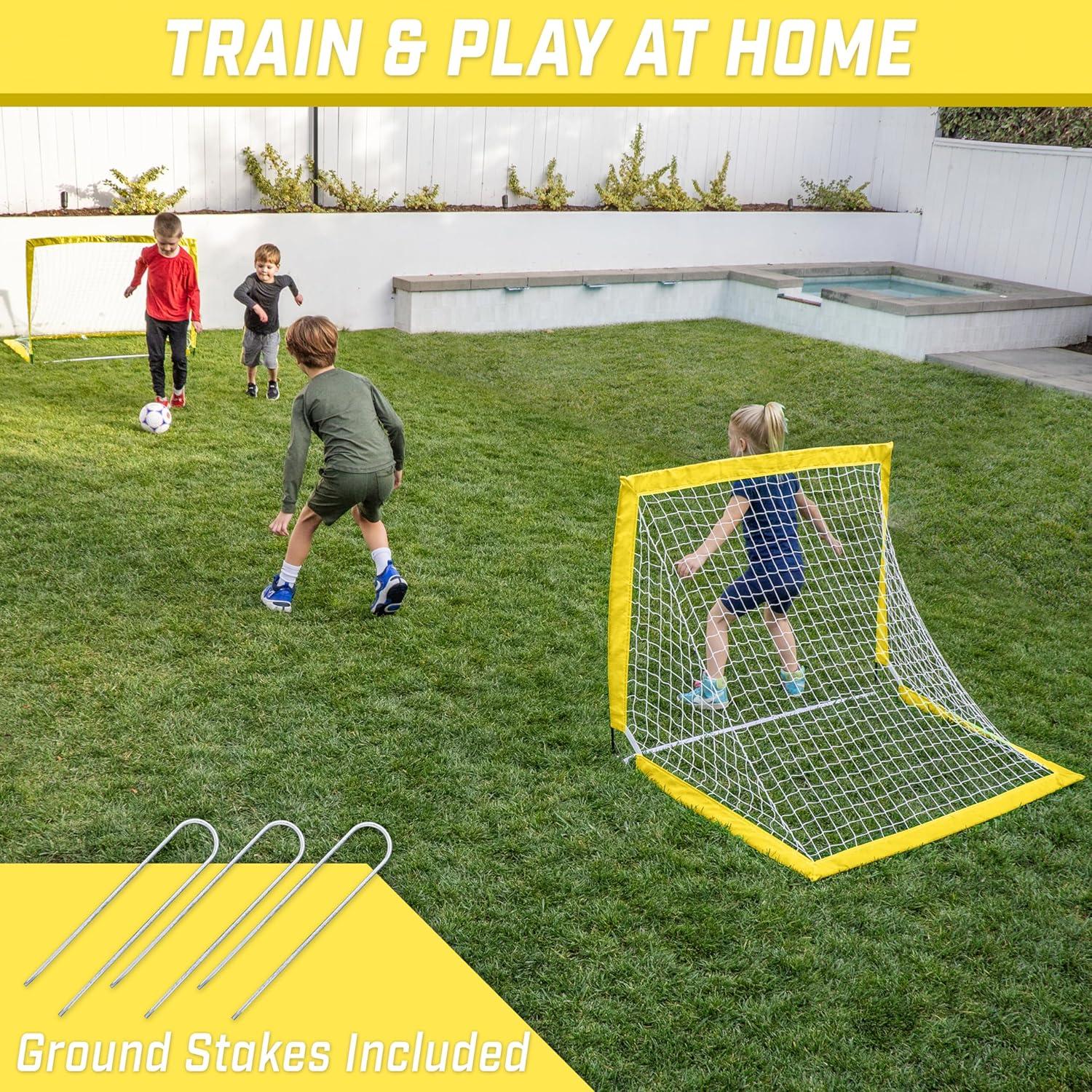 imageGoSports 4 x 3 ft Portable Soccer Goals for Kids  13 Colors  Set of 2 Team Tone Pop Up Nets for BackyardYellow