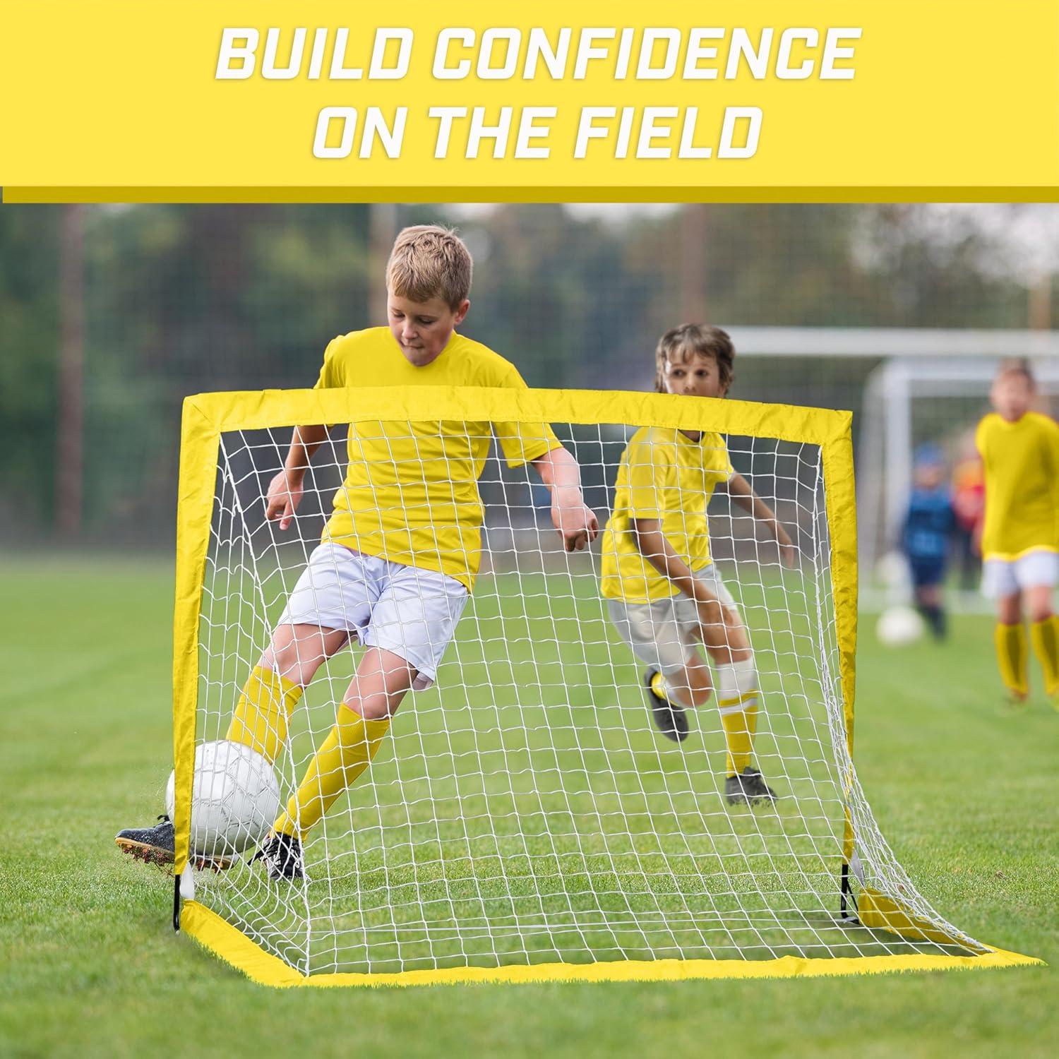 imageGoSports 4 x 3 ft Portable Soccer Goals for Kids  13 Colors  Set of 2 Team Tone Pop Up Nets for BackyardYellow