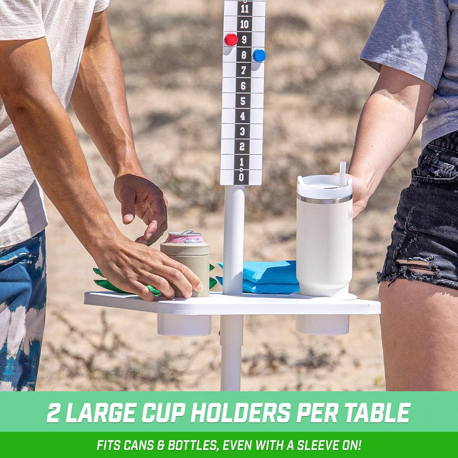 imageGoSports All Weather Metal Cornhole Scoreboard with Drink Holders Black or White Magnetic Outdoor Score Keeper for Yard Games Set of 2 ScoreCaddy TablesWhite