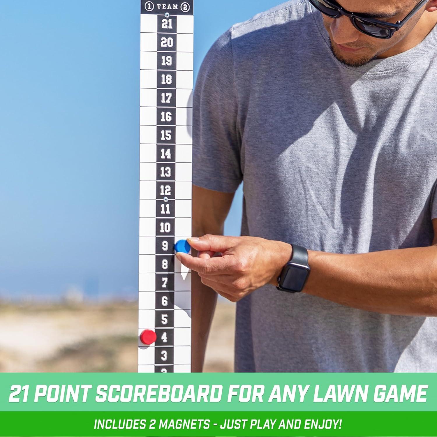 imageGoSports All Weather Metal Cornhole Scoreboard with Drink Holders Black or White Magnetic Outdoor Score Keeper for Yard Games Set of 2 ScoreCaddy TablesBlack