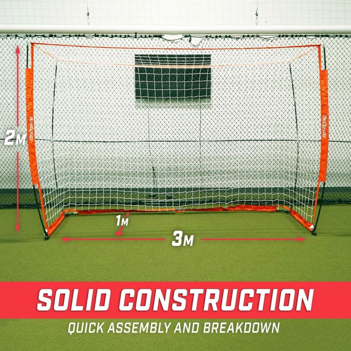 imageGoSports ELITE Futsal Soccer Goal  3 M x 2 M Size Foldable Bow Type Frame and Net  Play ampamp Train Like The Pros Includes Carry Bag and Agility Cones