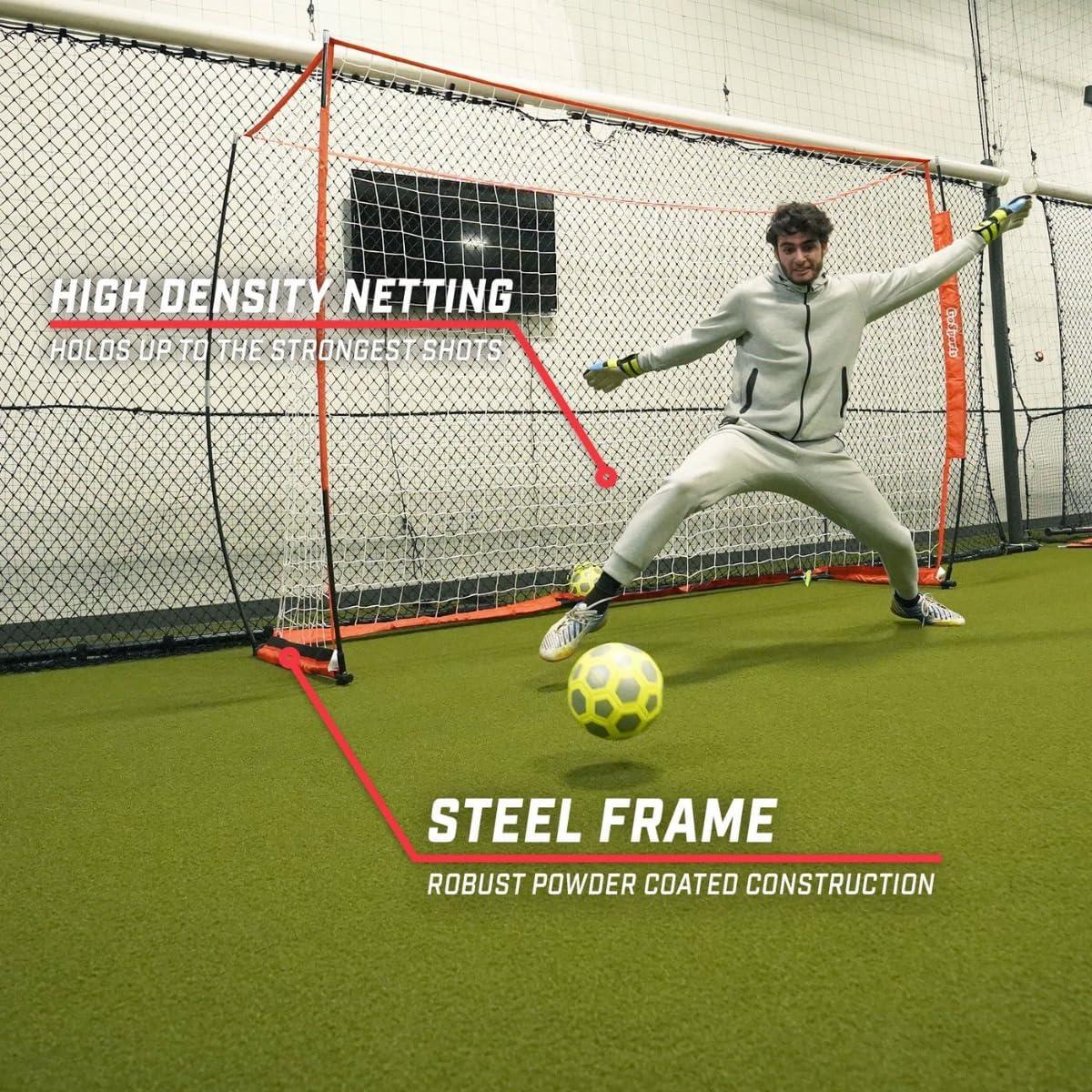 imageGoSports ELITE Futsal Soccer Goal  3 M x 2 M Size Foldable Bow Type Frame and Net  Play ampamp Train Like The Pros Includes Carry Bag and Agility Cones