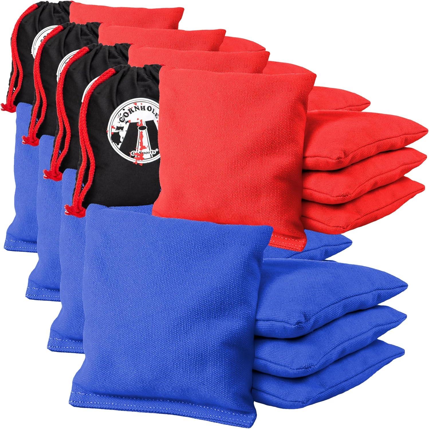 imageGoSports Official Regulation Cornhole Bean Bags Set of 8 for Competitive Cornhole Games All Weather American Stars and Stripes or Red and BlueRed and Blue