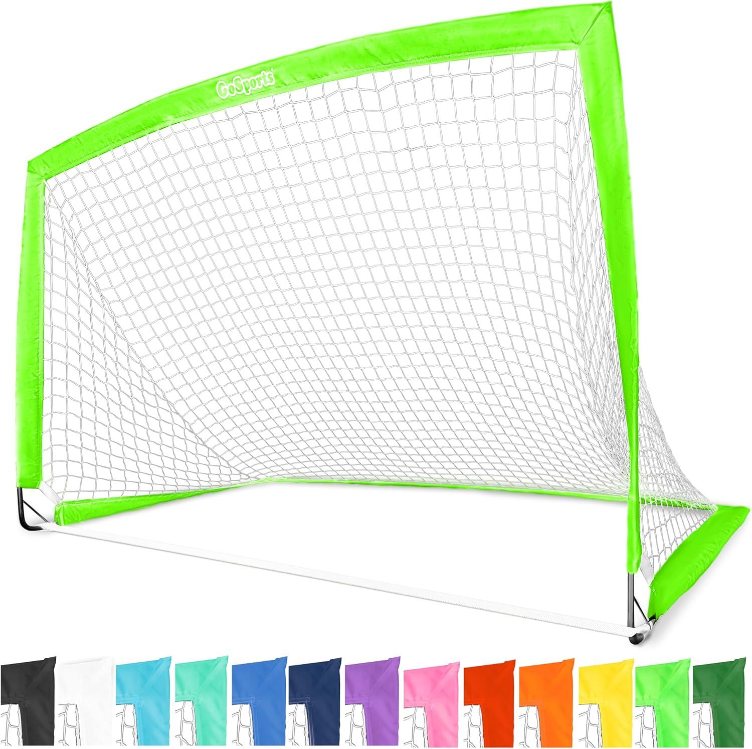 imageGoSports Portable Soccer Goals for Kids  13 Color Options  Choose 4 x 3 ft or 6 x 4 ft  Team Tone Pop Up Nets for BackyardBright Green