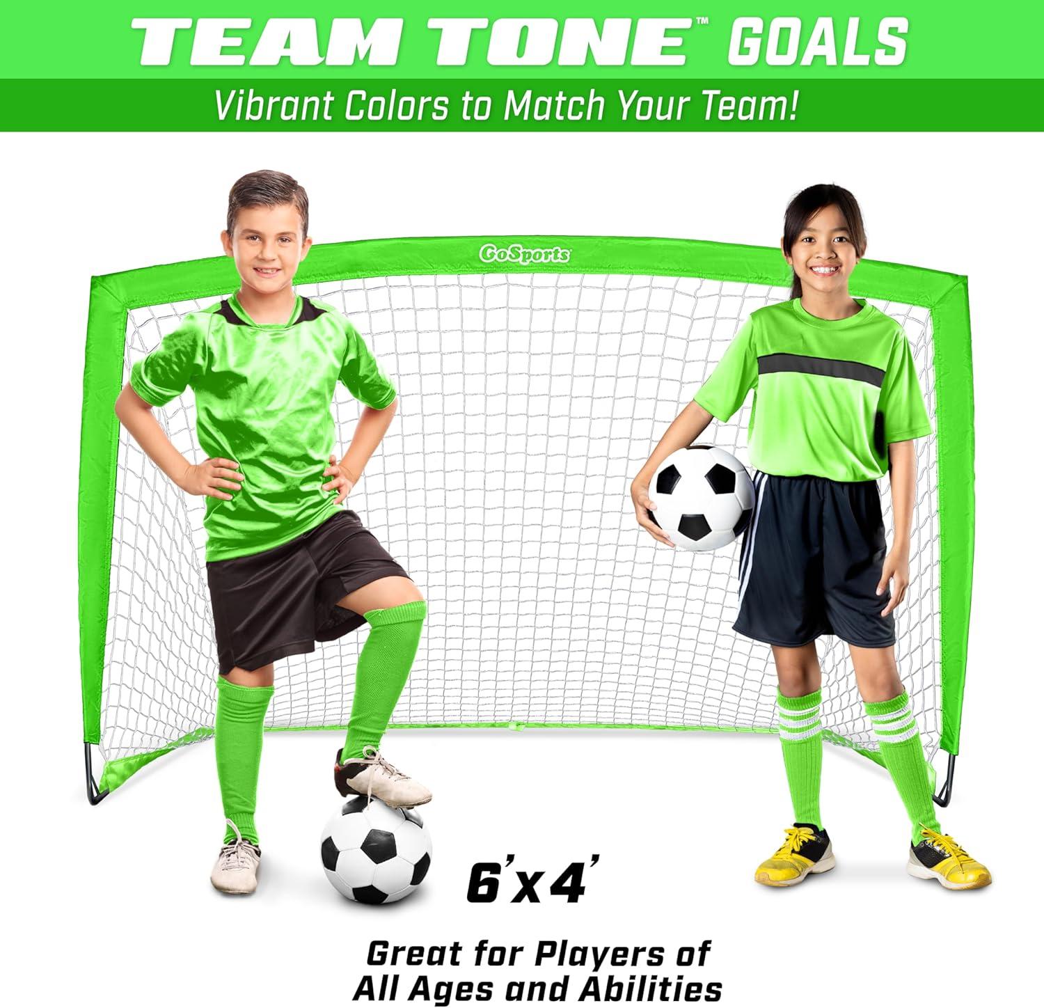 imageGoSports Portable Soccer Goals for Kids  13 Color Options  Choose 4 x 3 ft or 6 x 4 ft  Team Tone Pop Up Nets for BackyardBright Green
