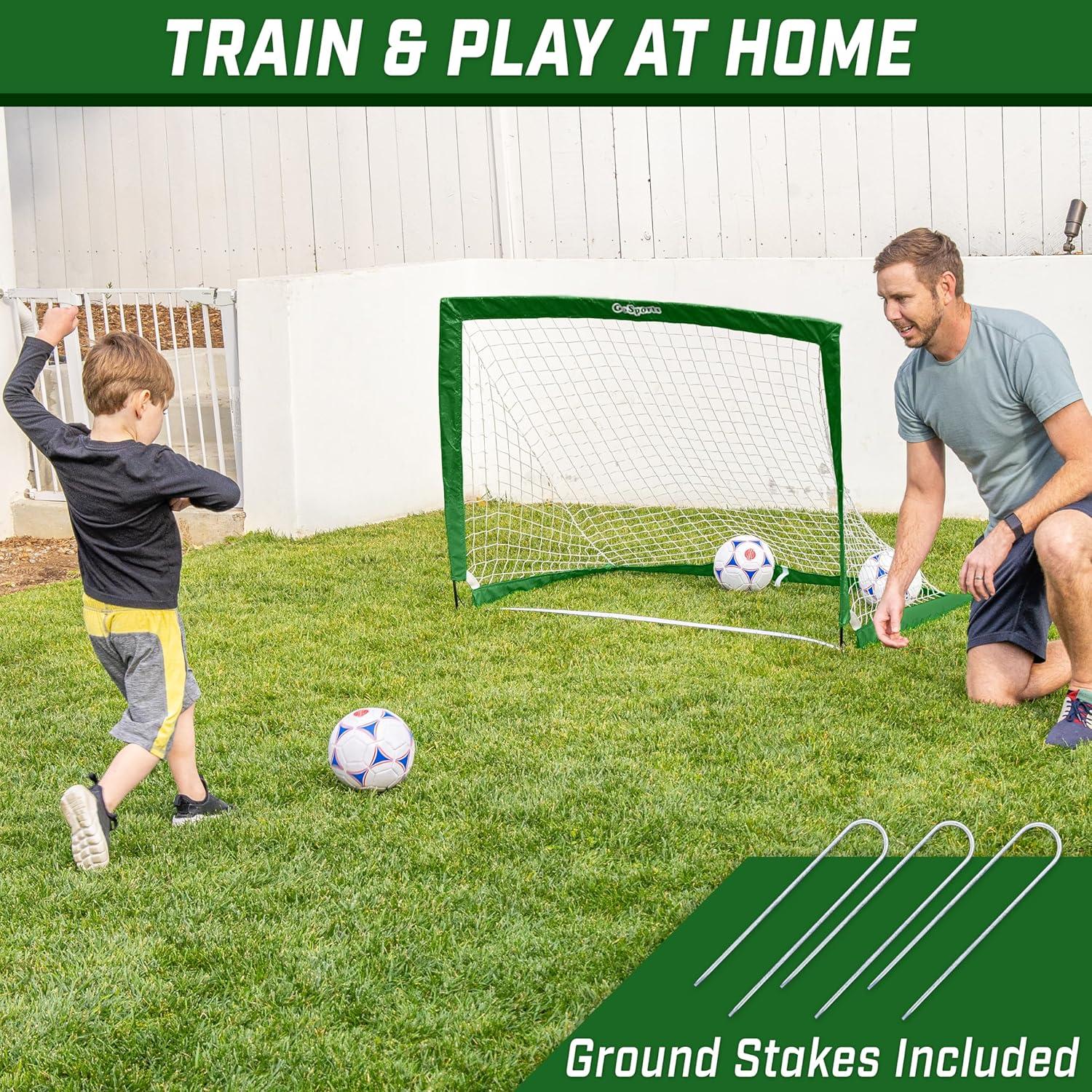 imageGoSports Portable Soccer Goals for Kids  13 Color Options  Choose 4 x 3 ft or 6 x 4 ft  Team Tone Pop Up Nets for BackyardDark Green