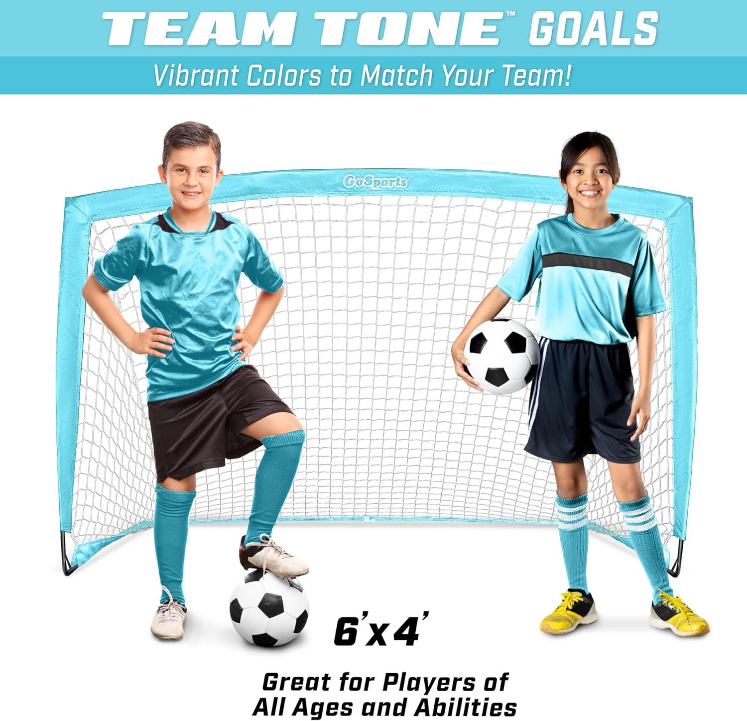 imageGoSports Portable Soccer Goals for Kids  13 Color Options  Choose 4 x 3 ft or 6 x 4 ft  Team Tone Pop Up Nets for BackyardLight Blue