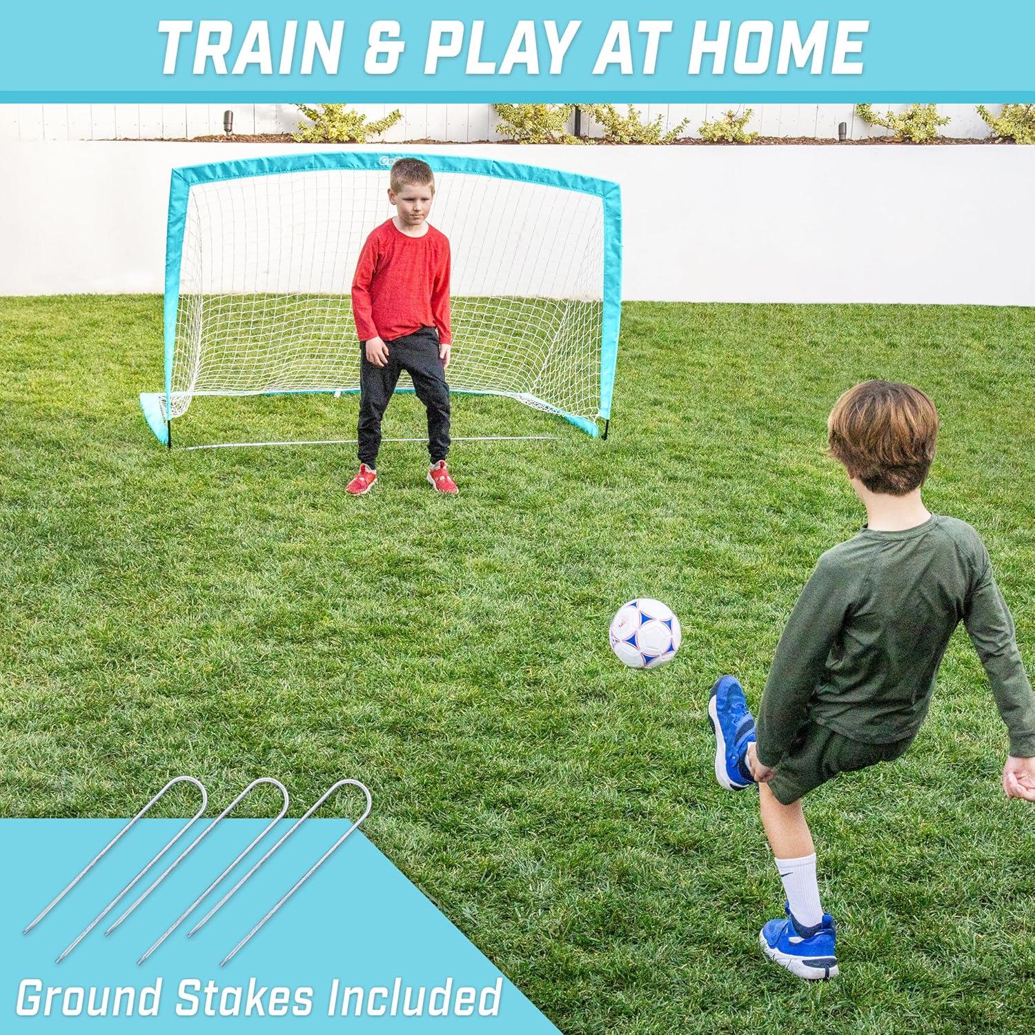 imageGoSports Portable Soccer Goals for Kids  13 Color Options  Choose 4 x 3 ft or 6 x 4 ft  Team Tone Pop Up Nets for BackyardLight Blue