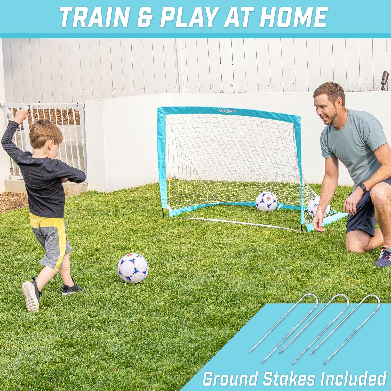 imageGoSports Portable Soccer Goals for Kids  13 Color Options  Choose 4 x 3 ft or 6 x 4 ft  Team Tone Pop Up Nets for BackyardLight Blue