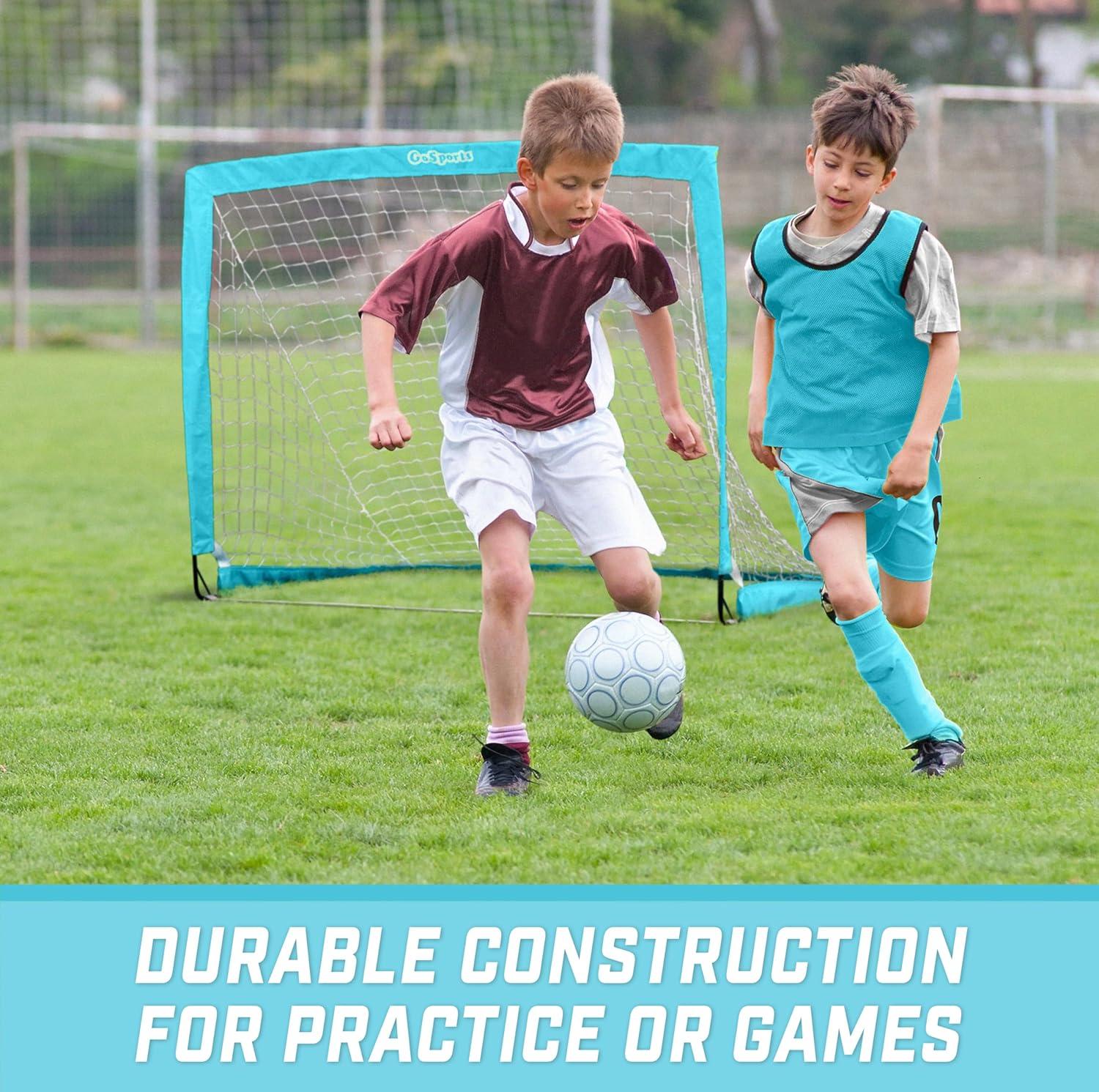 imageGoSports Portable Soccer Goals for Kids  13 Color Options  Choose 4 x 3 ft or 6 x 4 ft  Team Tone Pop Up Nets for BackyardLight Blue