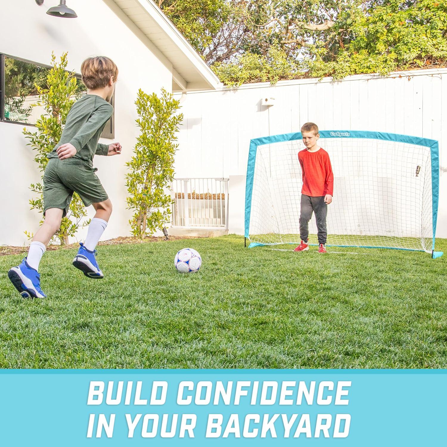 imageGoSports Portable Soccer Goals for Kids  13 Color Options  Choose 4 x 3 ft or 6 x 4 ft  Team Tone Pop Up Nets for BackyardLight Blue