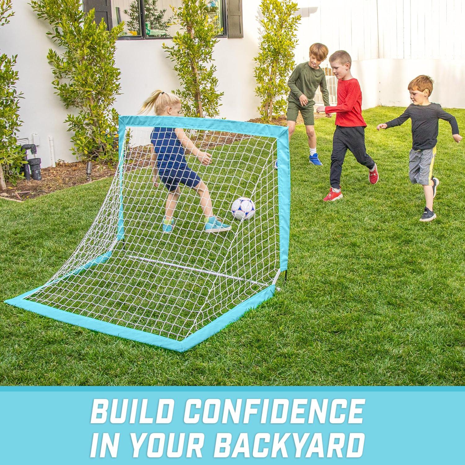 imageGoSports Portable Soccer Goals for Kids  13 Color Options  Choose 4 x 3 ft or 6 x 4 ft  Team Tone Pop Up Nets for BackyardLight Blue