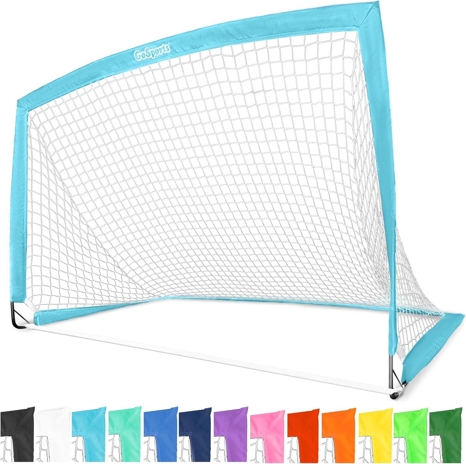 imageGoSports Portable Soccer Goals for Kids  13 Color Options  Choose 4 x 3 ft or 6 x 4 ft  Team Tone Pop Up Nets for BackyardLight Blue