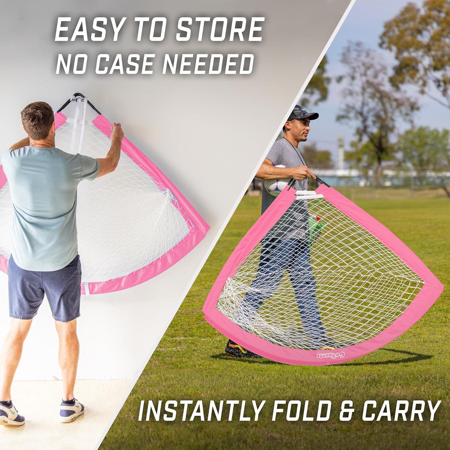 imageGoSports Portable Soccer Goals for Kids 13 Color Options Choose 4 x 3 ft or 6 x 4 ft Team Tone Pop Up Nets for BackyardPink
