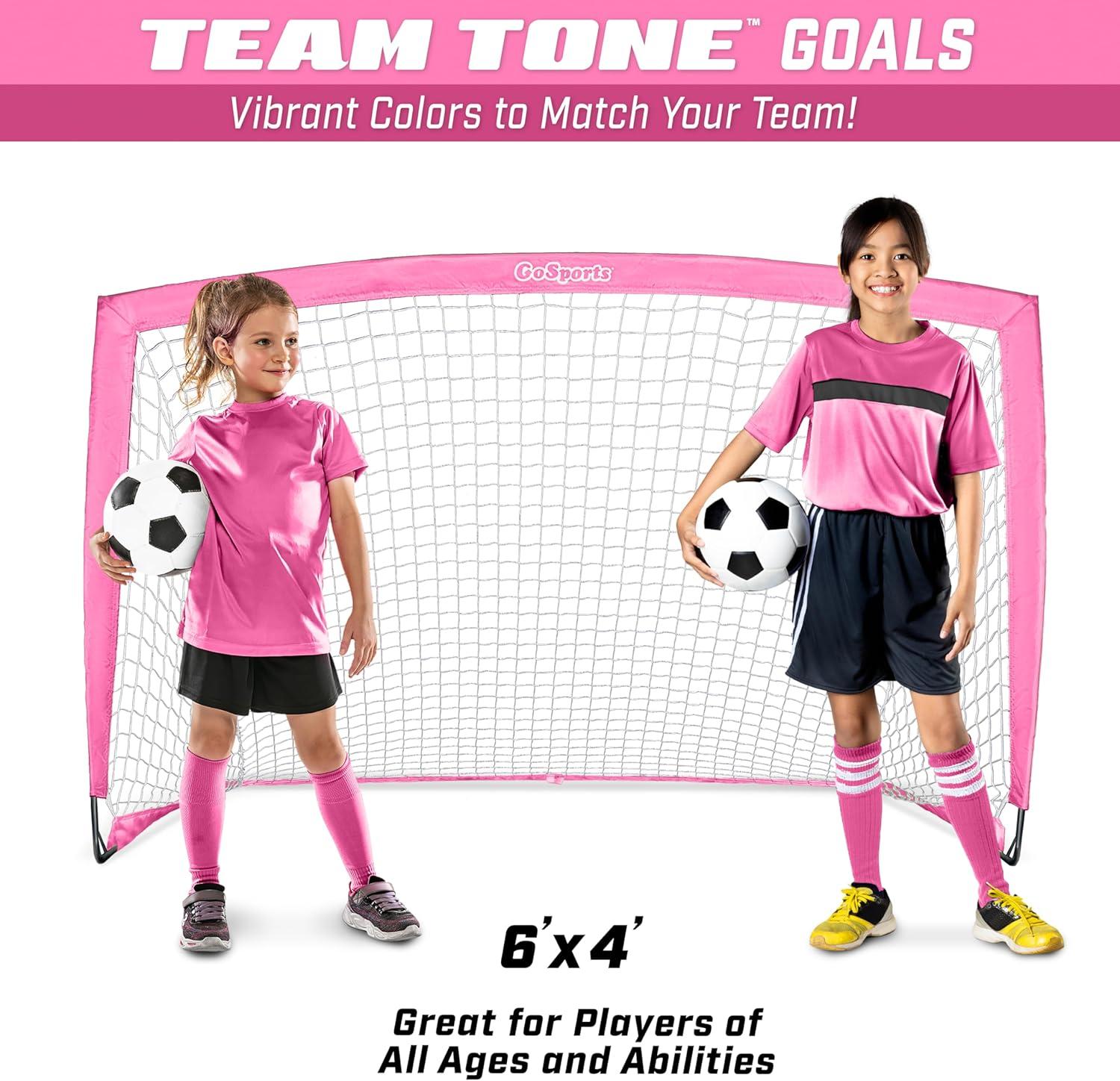 imageGoSports Portable Soccer Goals for Kids 13 Color Options Choose 4 x 3 ft or 6 x 4 ft Team Tone Pop Up Nets for BackyardPink