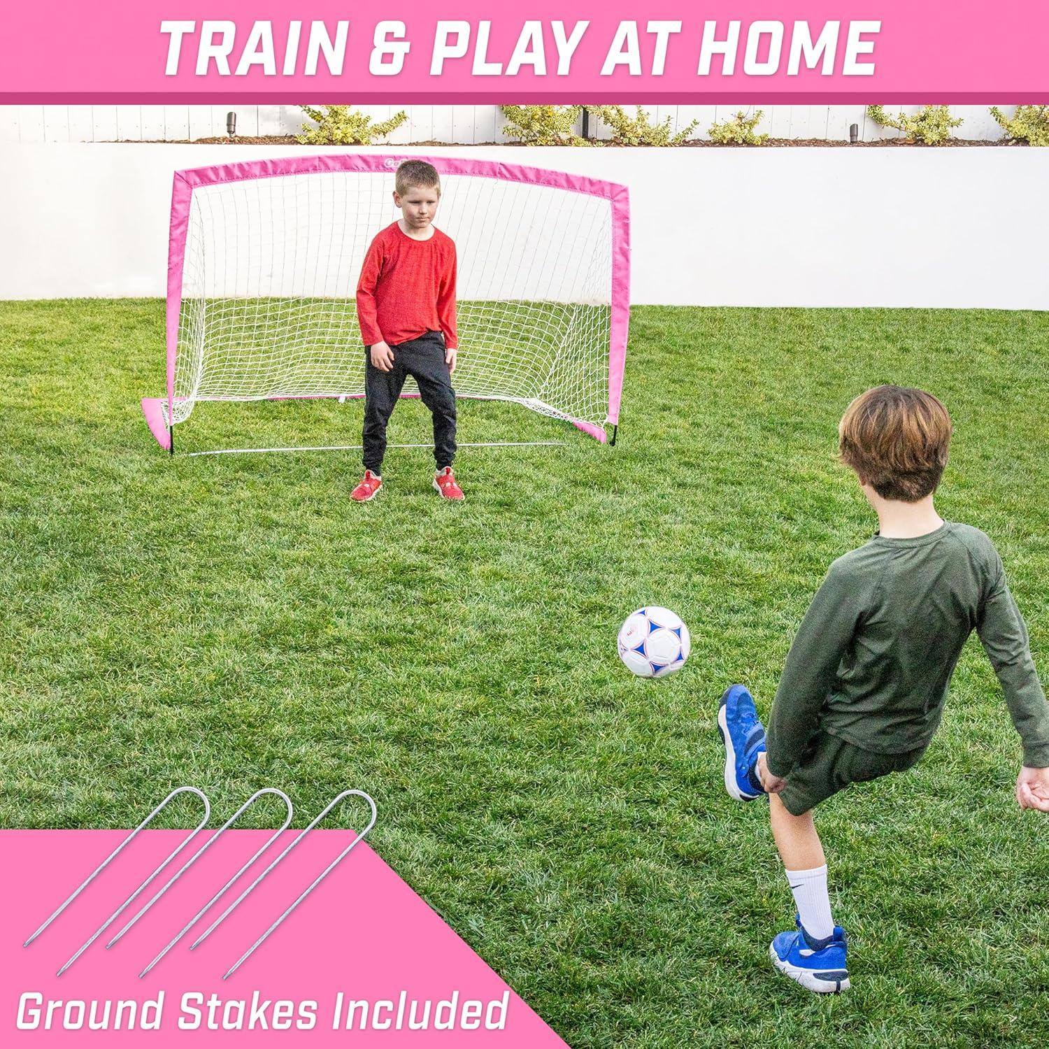 imageGoSports Portable Soccer Goals for Kids 13 Color Options Choose 4 x 3 ft or 6 x 4 ft Team Tone Pop Up Nets for BackyardPink