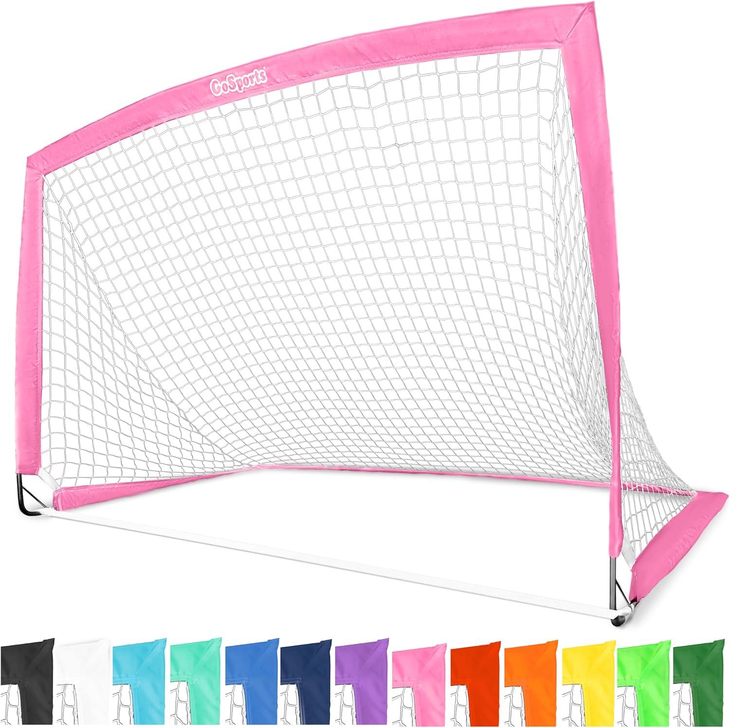 imageGoSports Portable Soccer Goals for Kids 13 Color Options Choose 4 x 3 ft or 6 x 4 ft Team Tone Pop Up Nets for BackyardPink