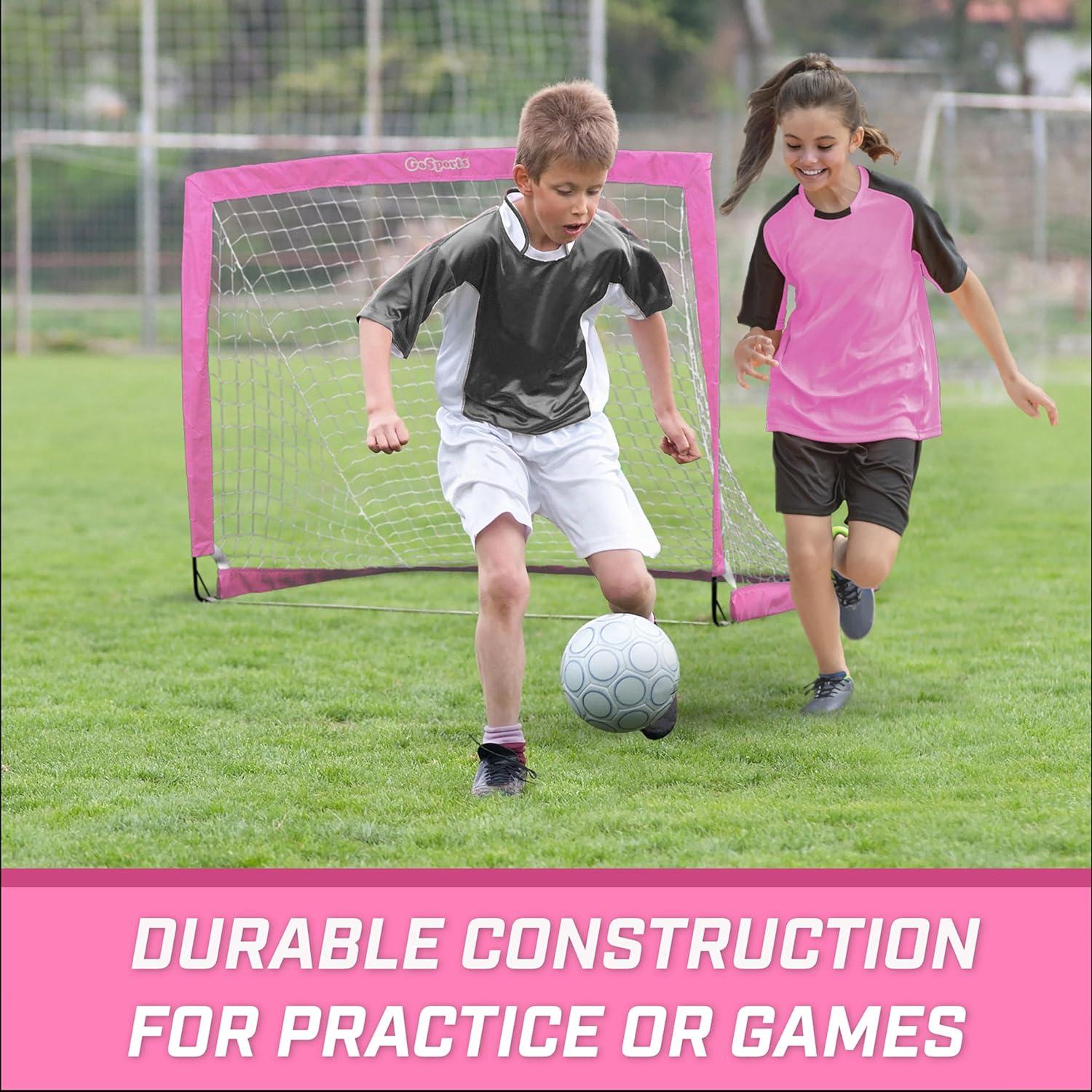 imageGoSports Portable Soccer Goals for Kids 13 Color Options Choose 4 x 3 ft or 6 x 4 ft Team Tone Pop Up Nets for BackyardPink